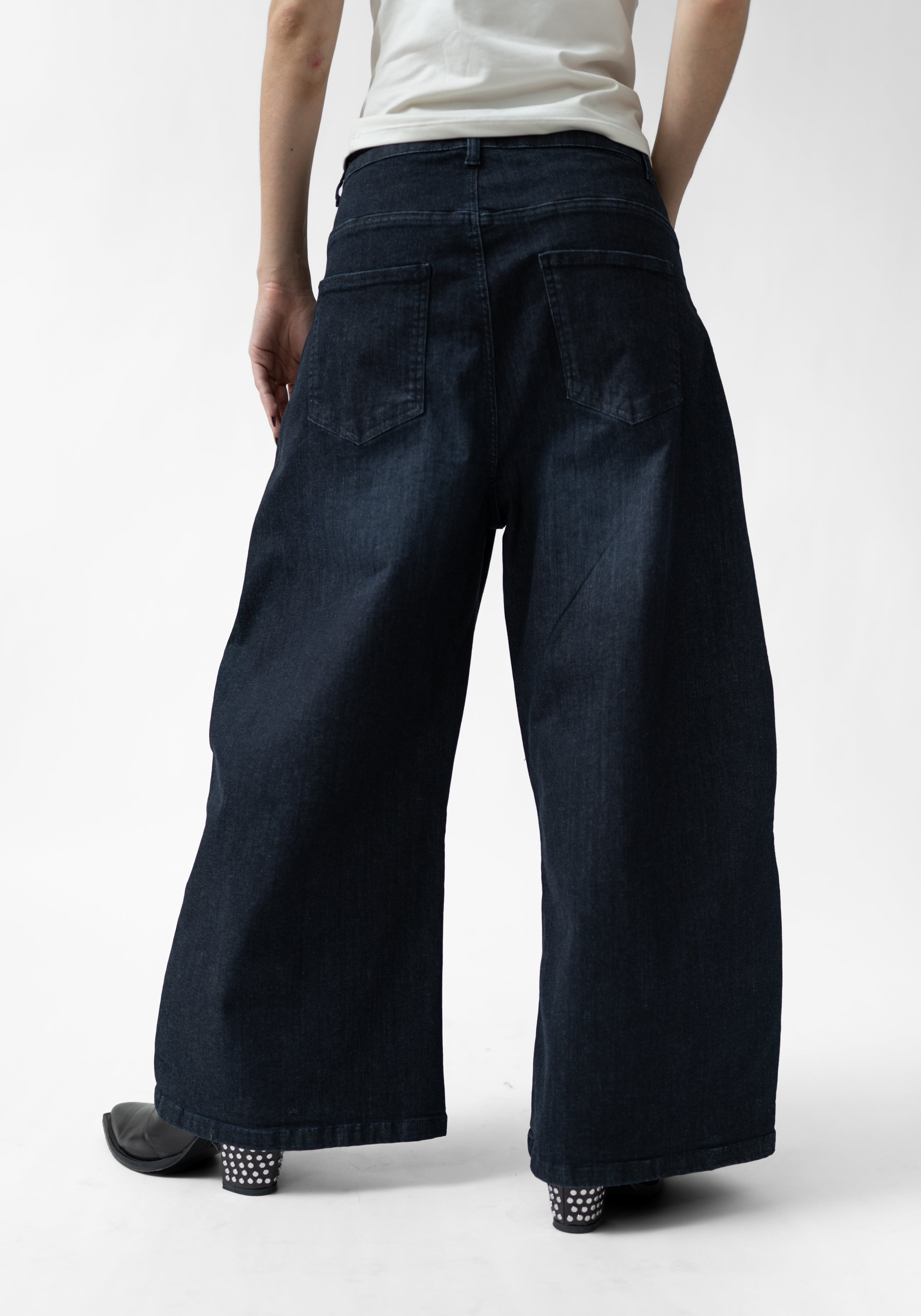 Wide Leg Stretch Denim Pants