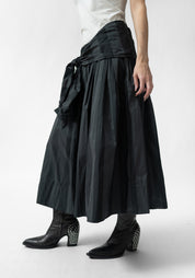 Pleated Removable Tie Waist Maxi Skirt