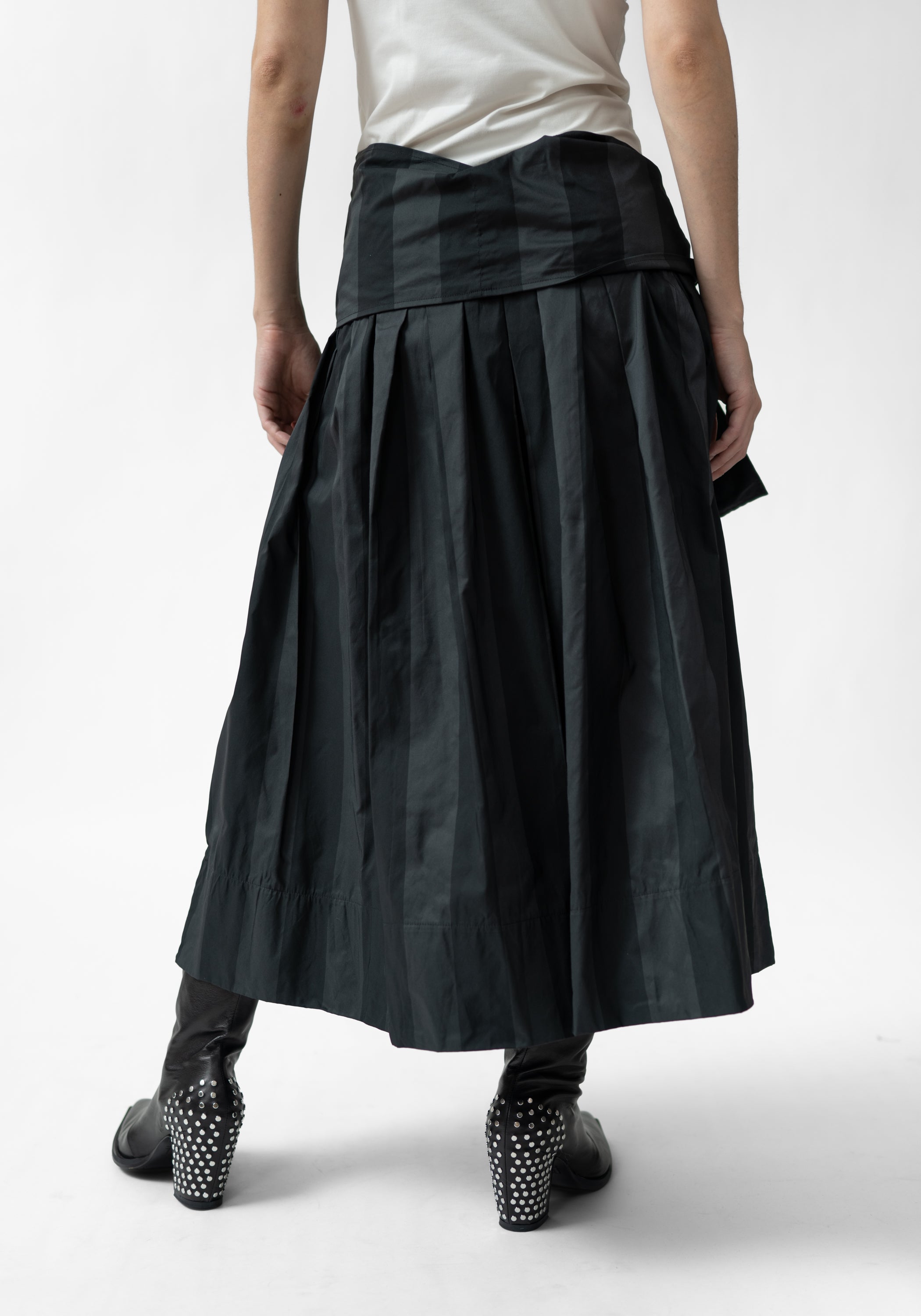 Pleated Removable Tie Waist Maxi Skirt