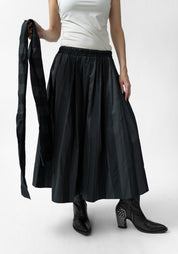 Pleated Removable Tie Waist Maxi Skirt