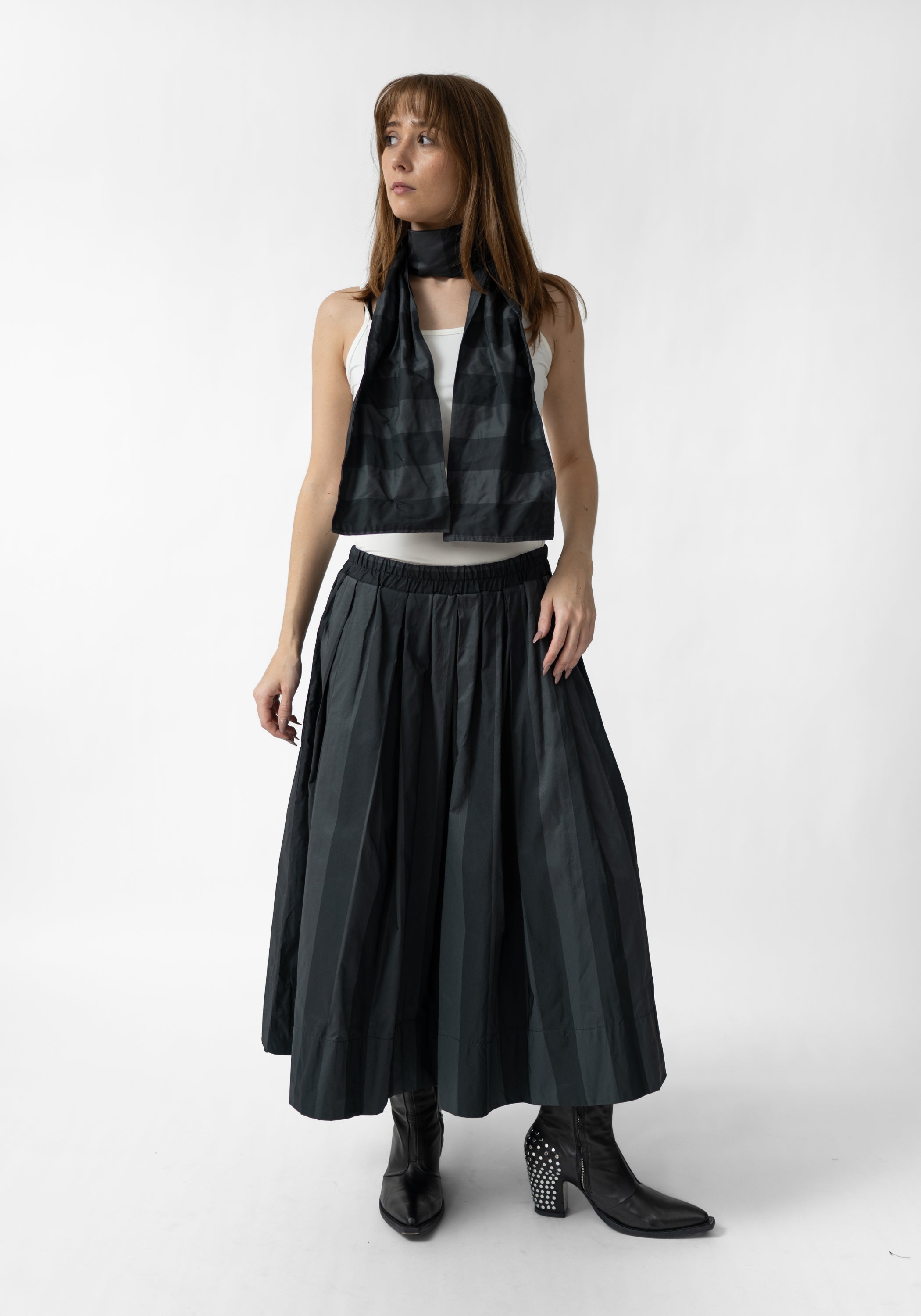 Pleated Removable Tie Waist Maxi Skirt