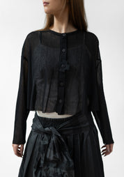 Cropped Drop Shoulder Mesh Cardigan