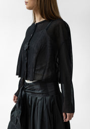 Cropped Drop Shoulder Mesh Cardigan