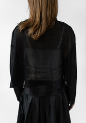 Cropped Drop Shoulder Mesh Cardigan