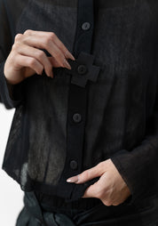 Cropped Drop Shoulder Mesh Cardigan