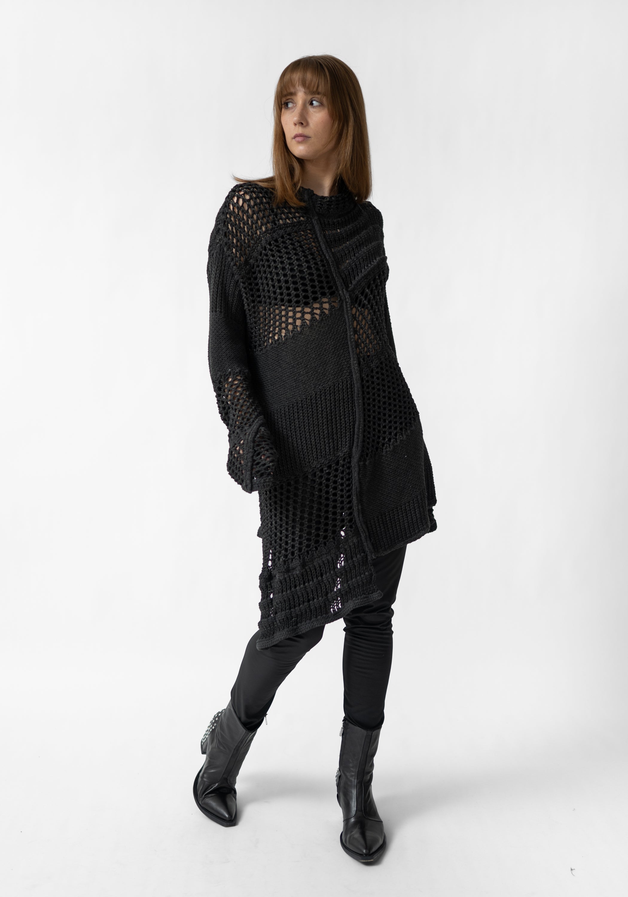 Oversized Asymmetric Paneled Knit Tunic