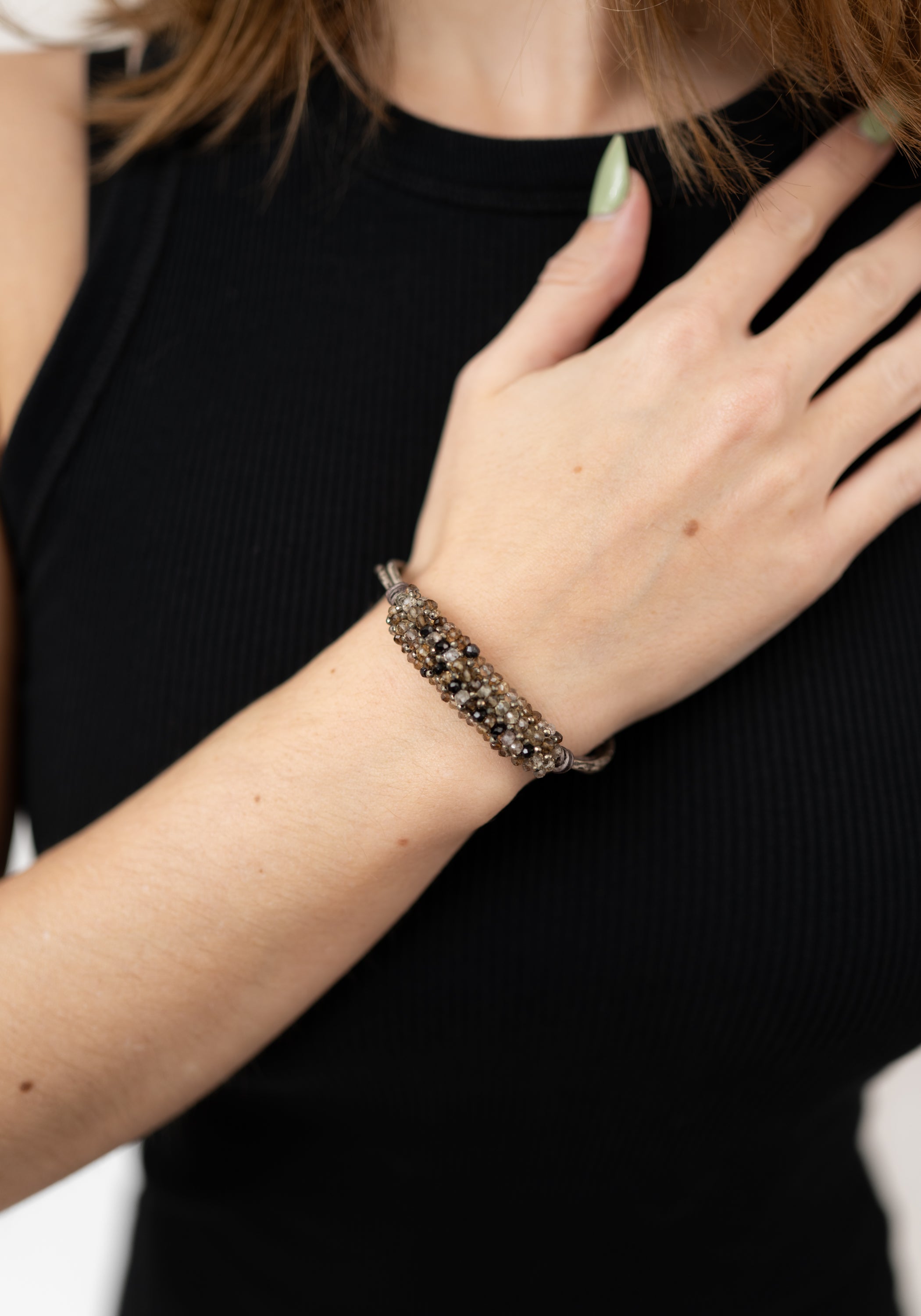 Champagne Shaded Quartz Beaded Bracelet