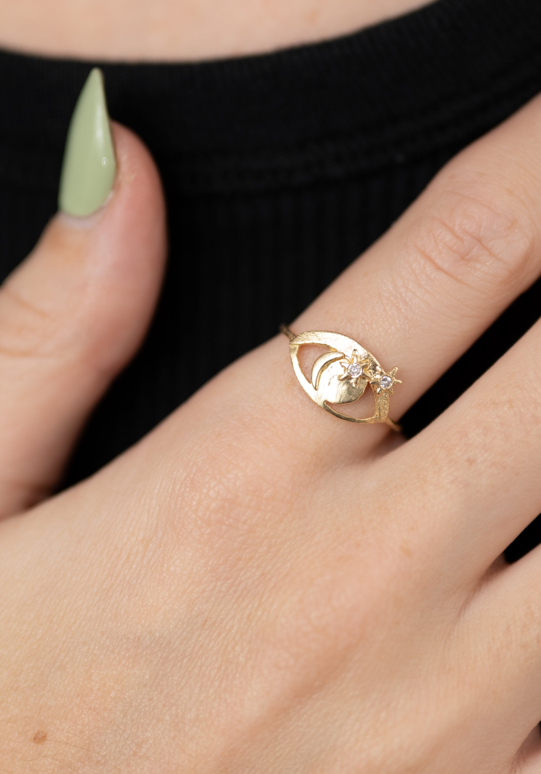 14k Gold and Diamond Celestial Eye Ring