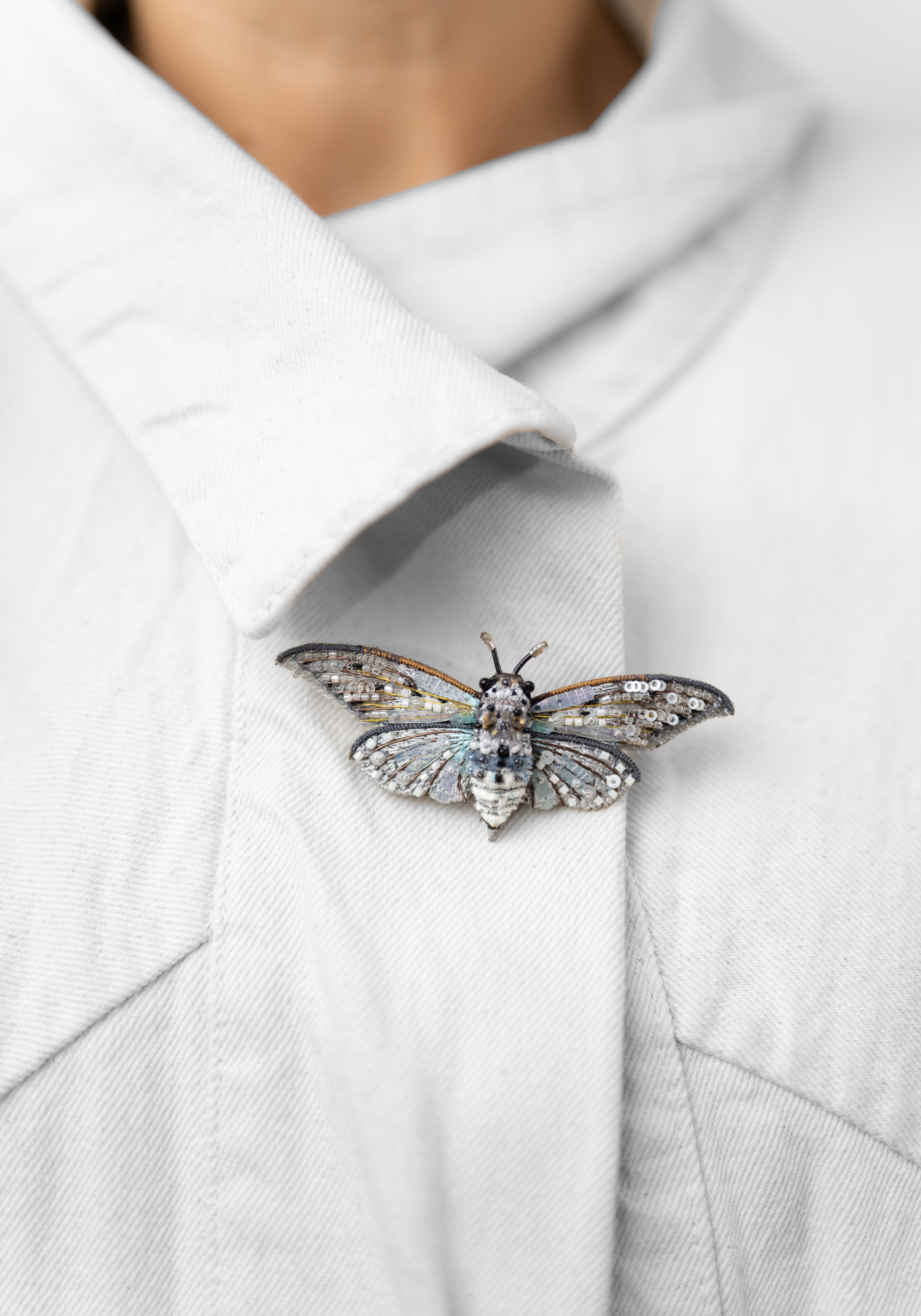 Ghost Cicada Embroidered Pin
