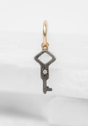 Single 14k Gold, Sterling and Diamond Key Huggie