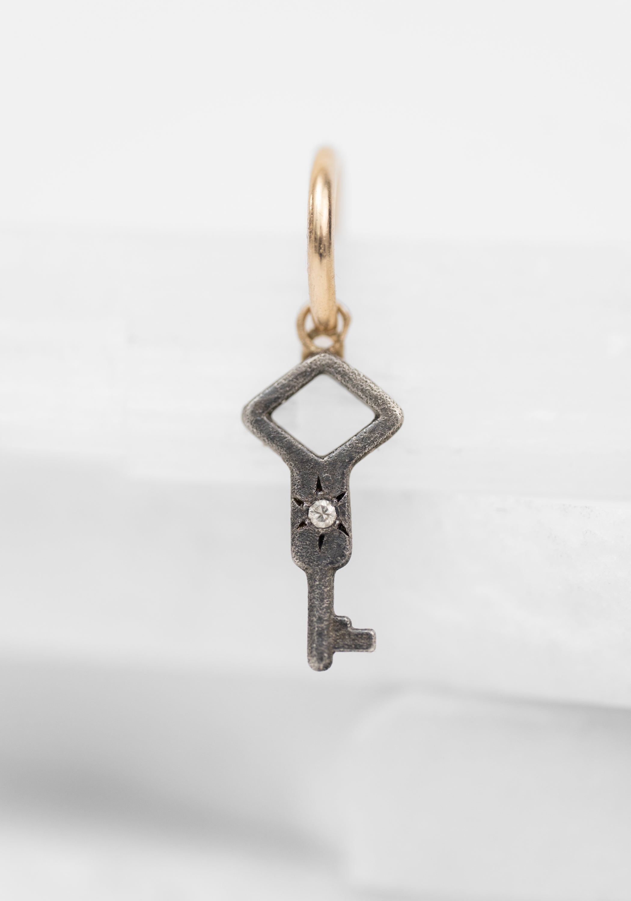 Single 14k Gold, Sterling and Diamond Key Huggie