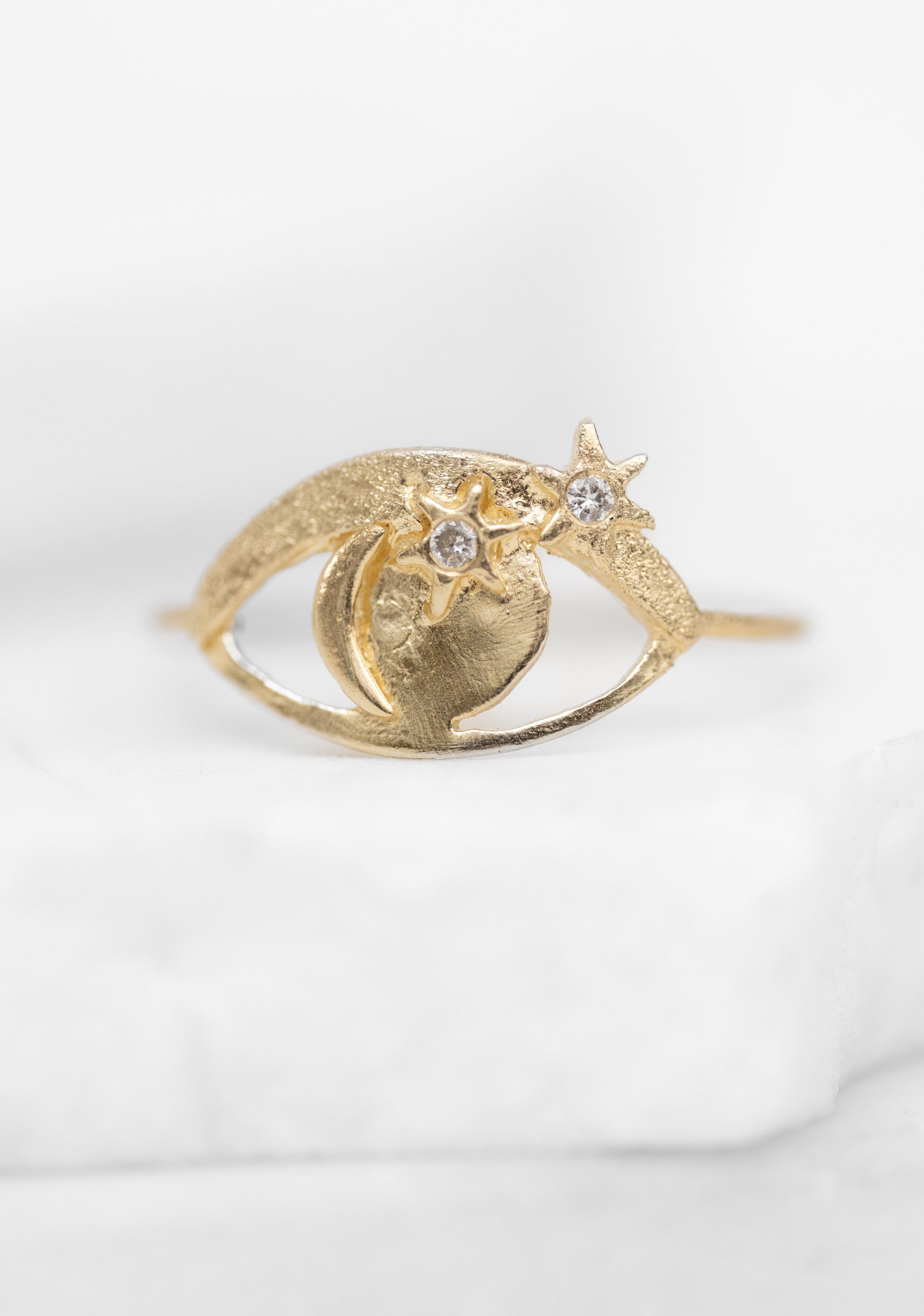 14k Gold and Diamond Celestial Eye Ring