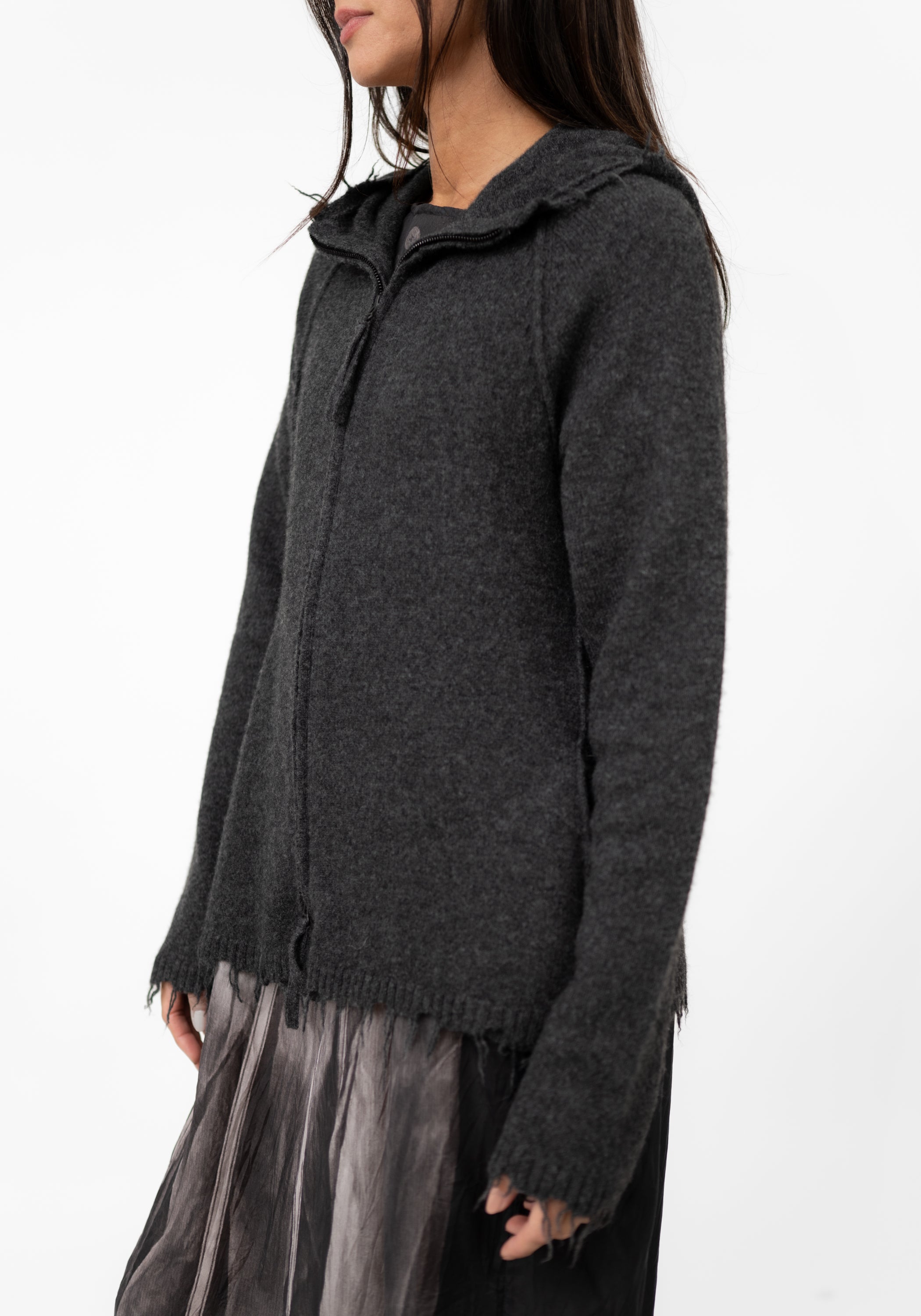 Distressed Detail Wool Blend Cardigan