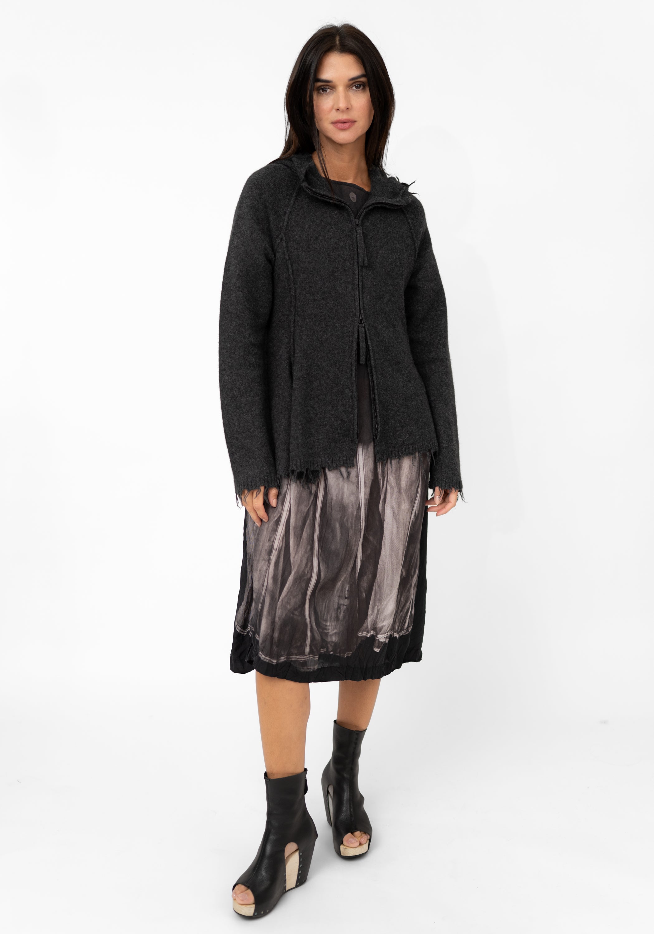 Distressed Detail Wool Blend Cardigan
