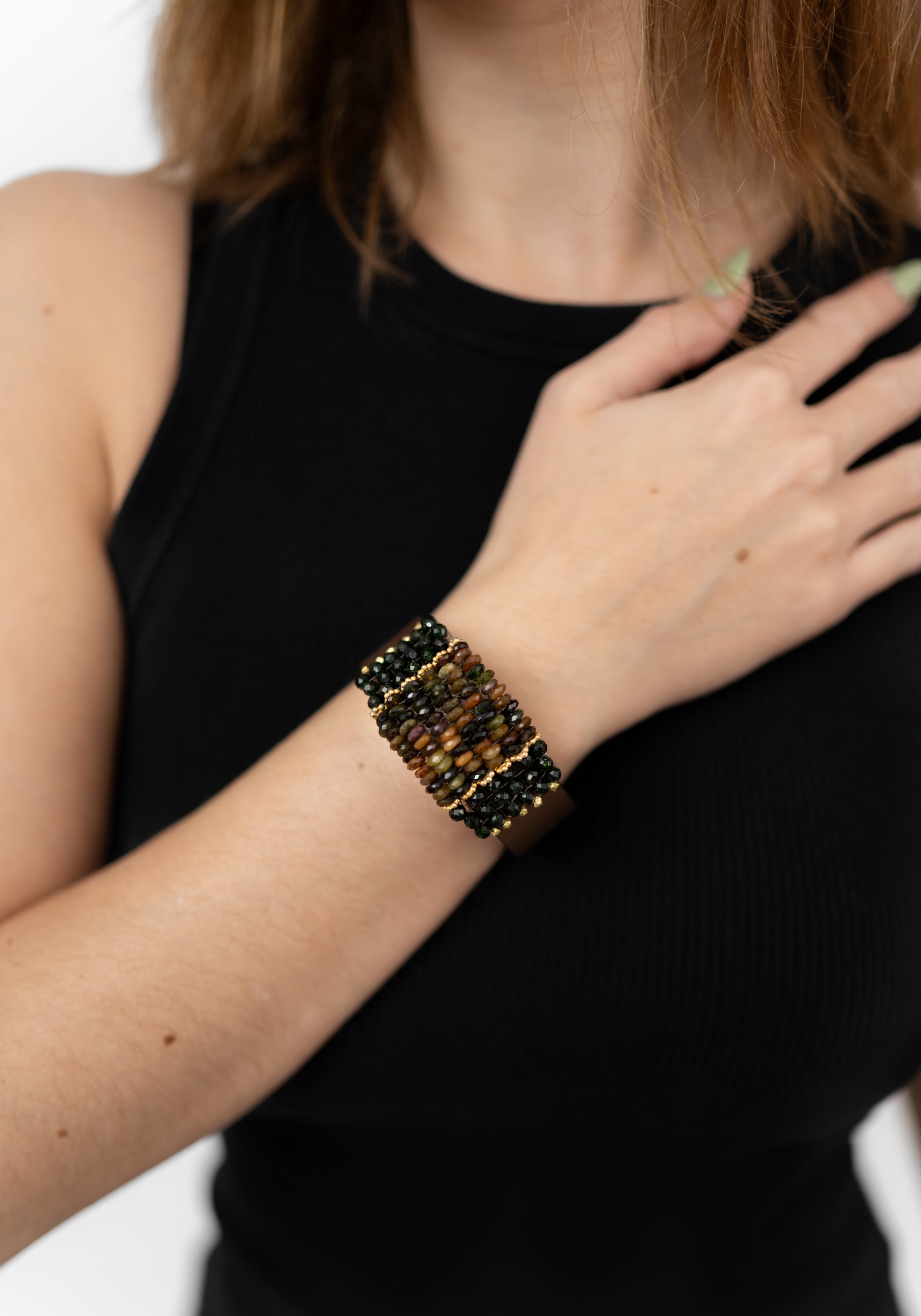 Tourmaline Goldstone Beaded Bracelet