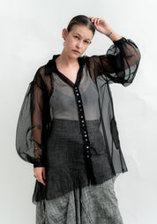 Silk Organza Pin Tuck Detail Blouse