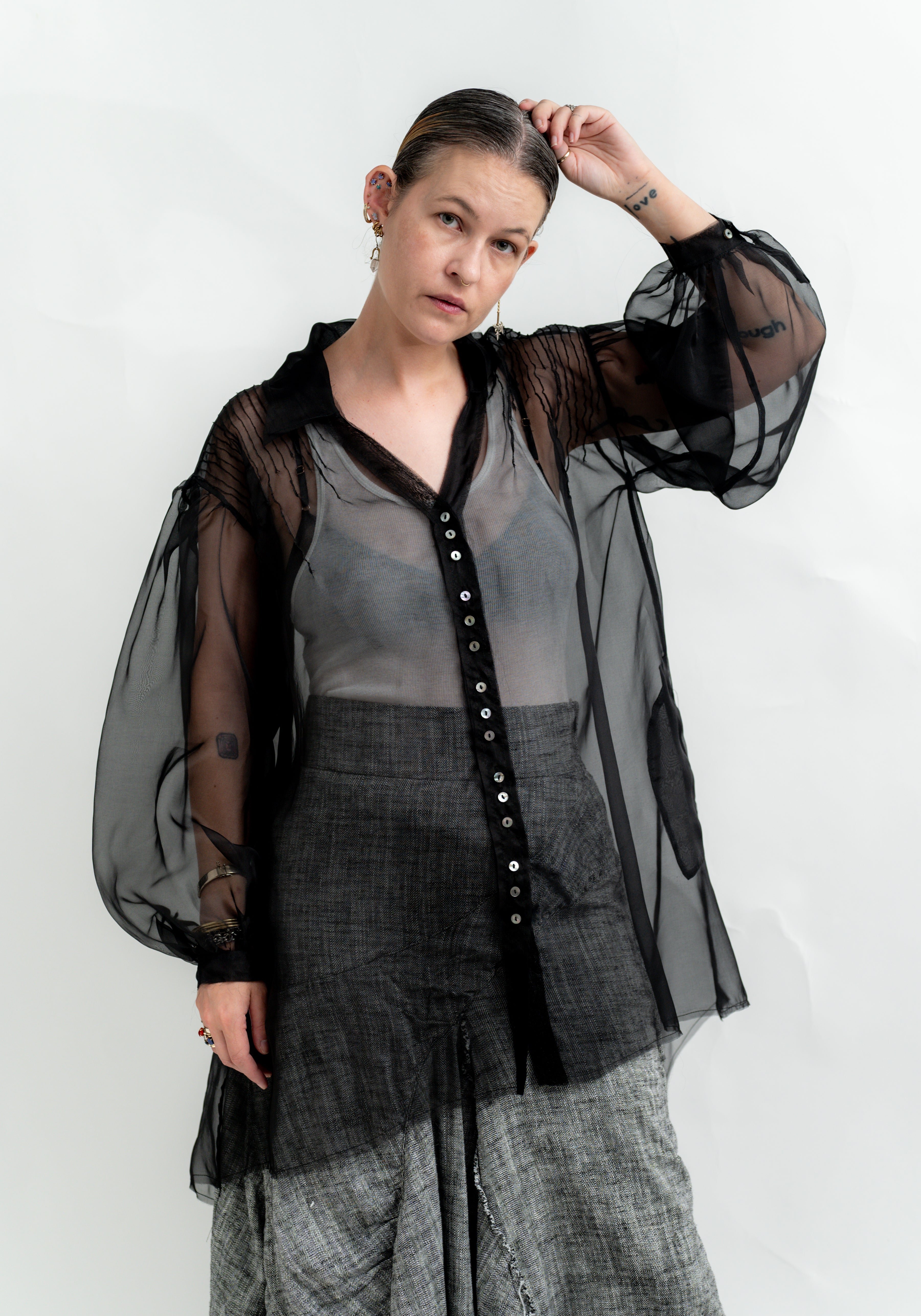 Silk Organza Pin Tuck Detail Blouse
