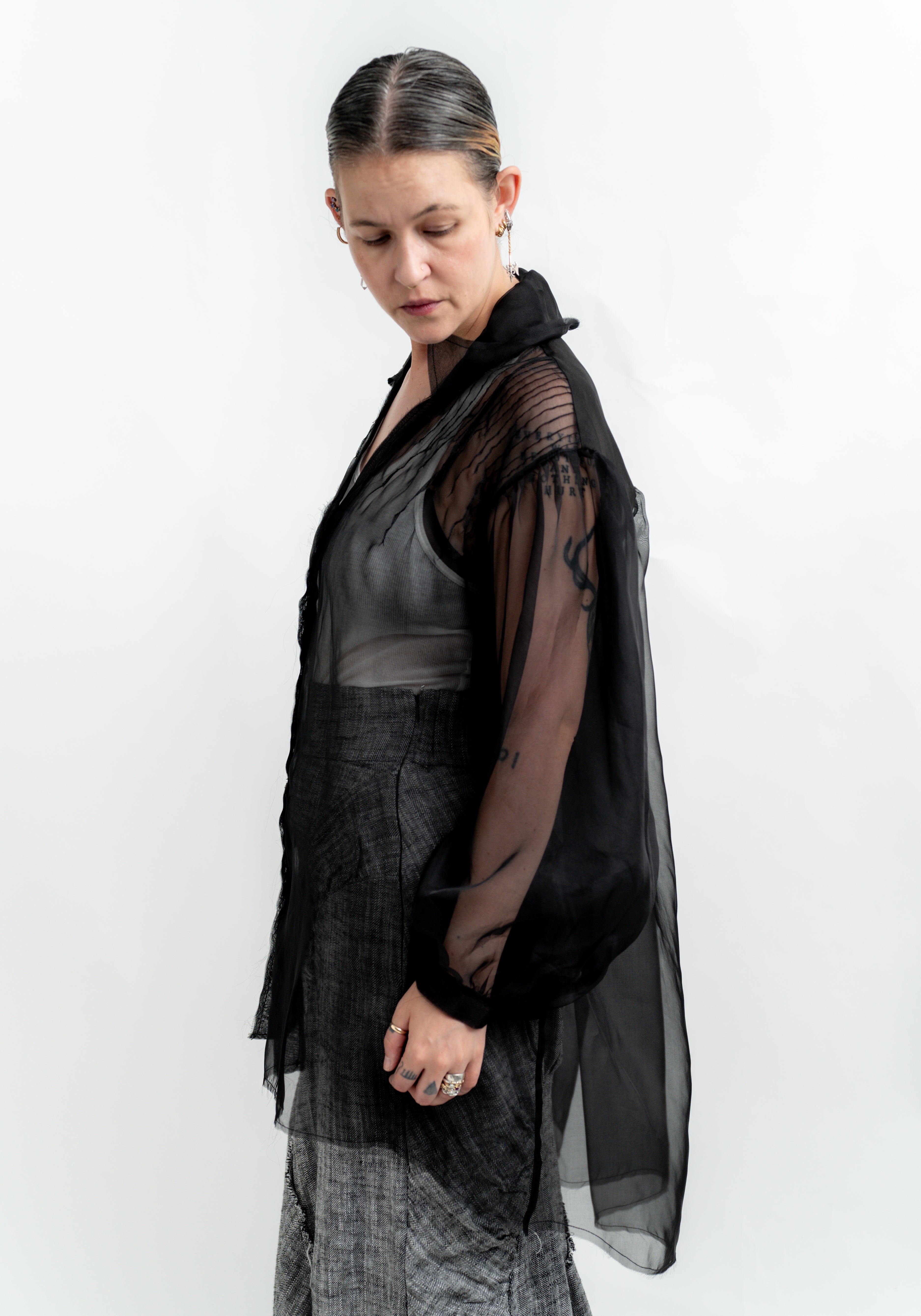 Silk Organza Pin Tuck Detail Blouse