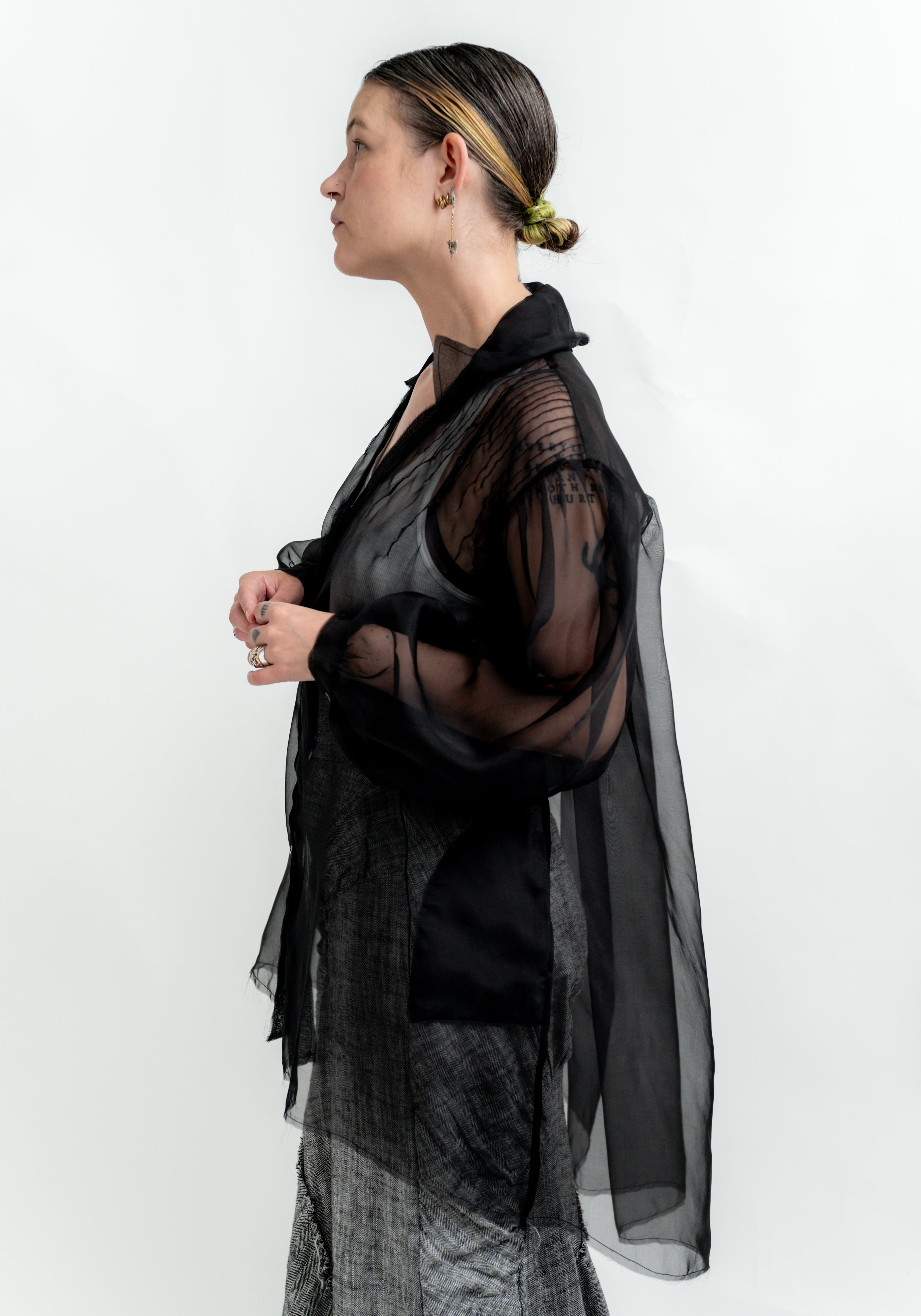 Silk Organza Pin Tuck Detail Blouse