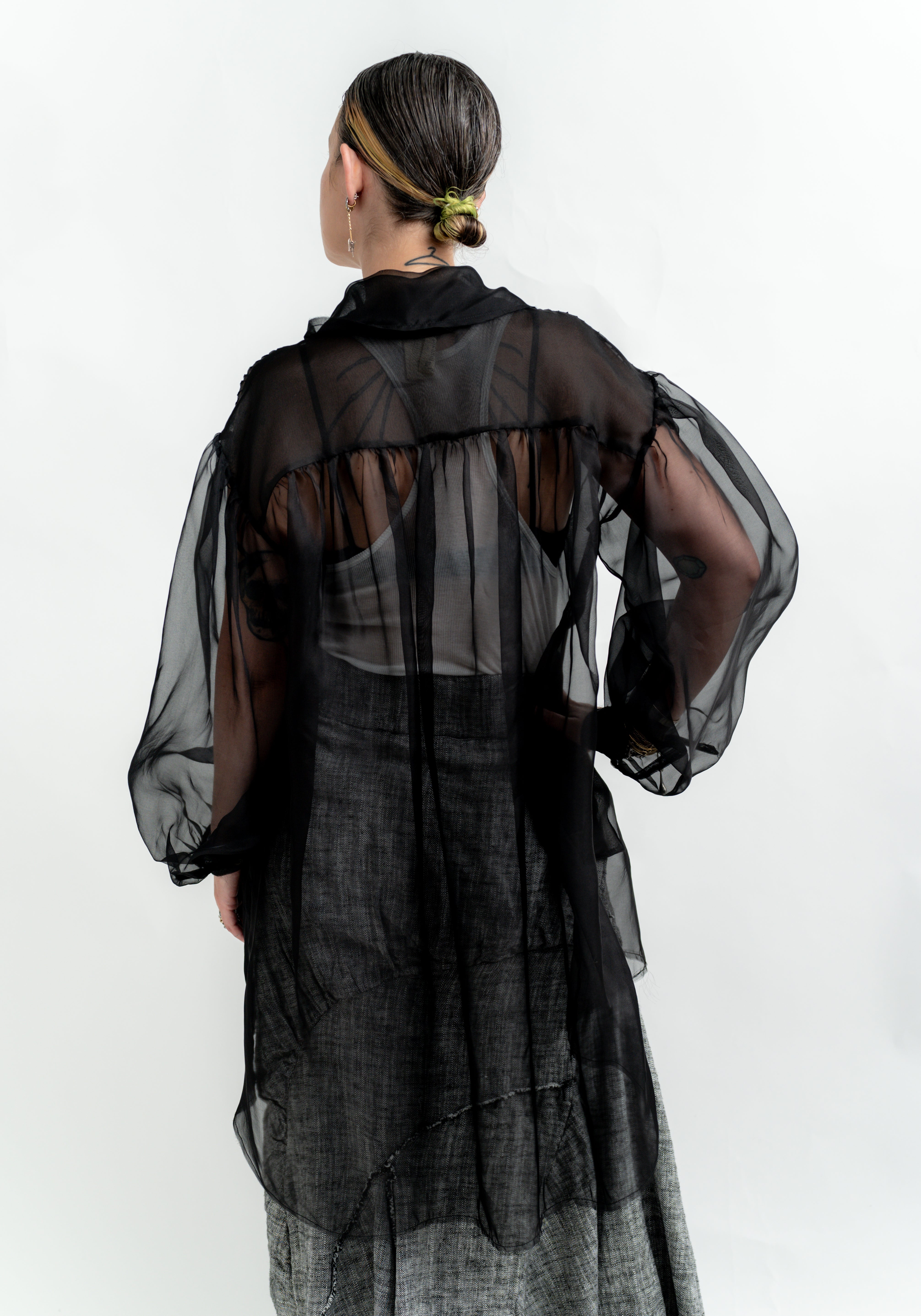 Silk Organza Pin Tuck Detail Blouse