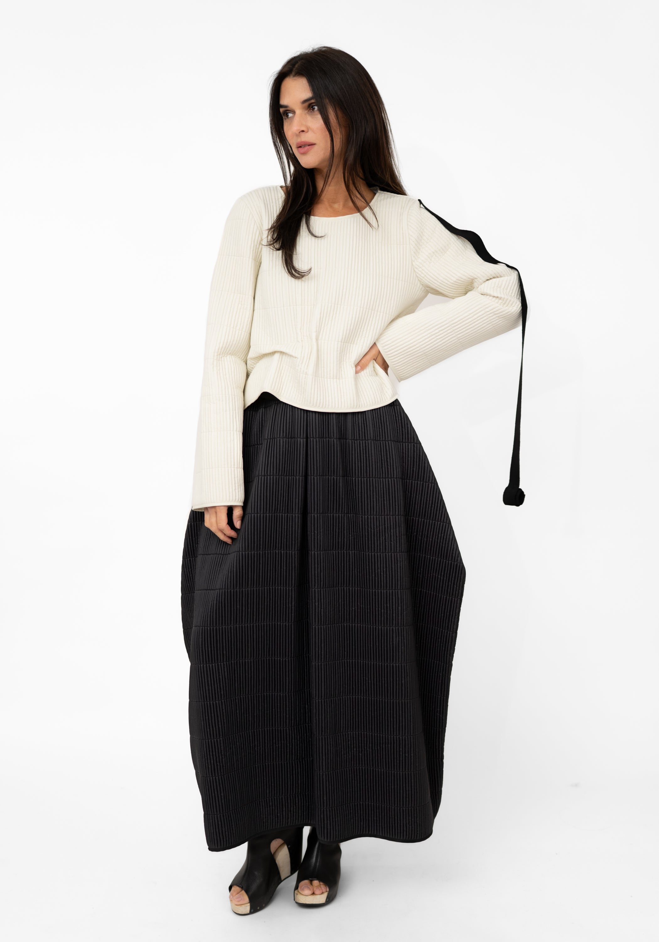 Asymmetric Quilted Gather Detail Top