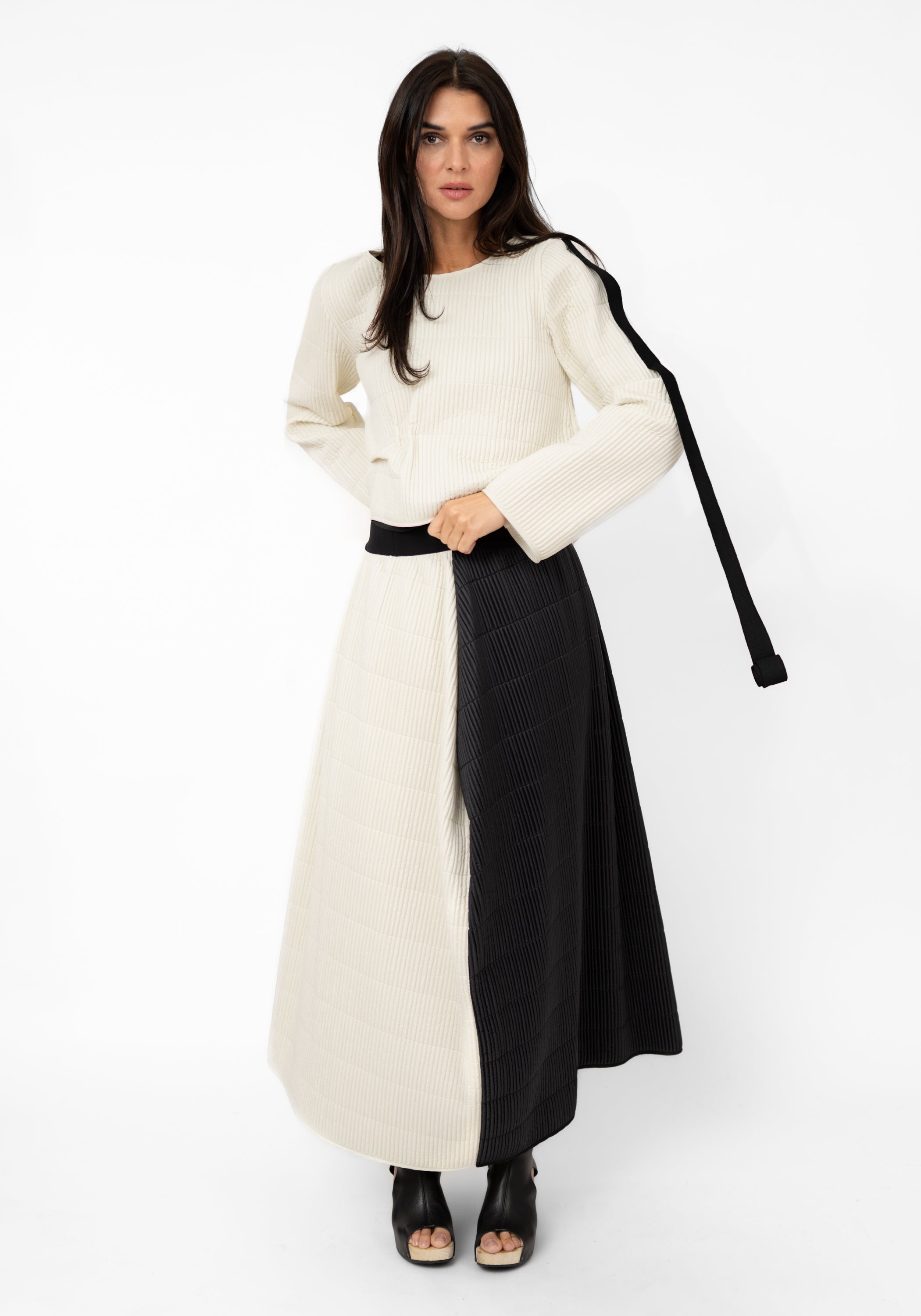 Quilted Contrast Panel Maxi Skirt