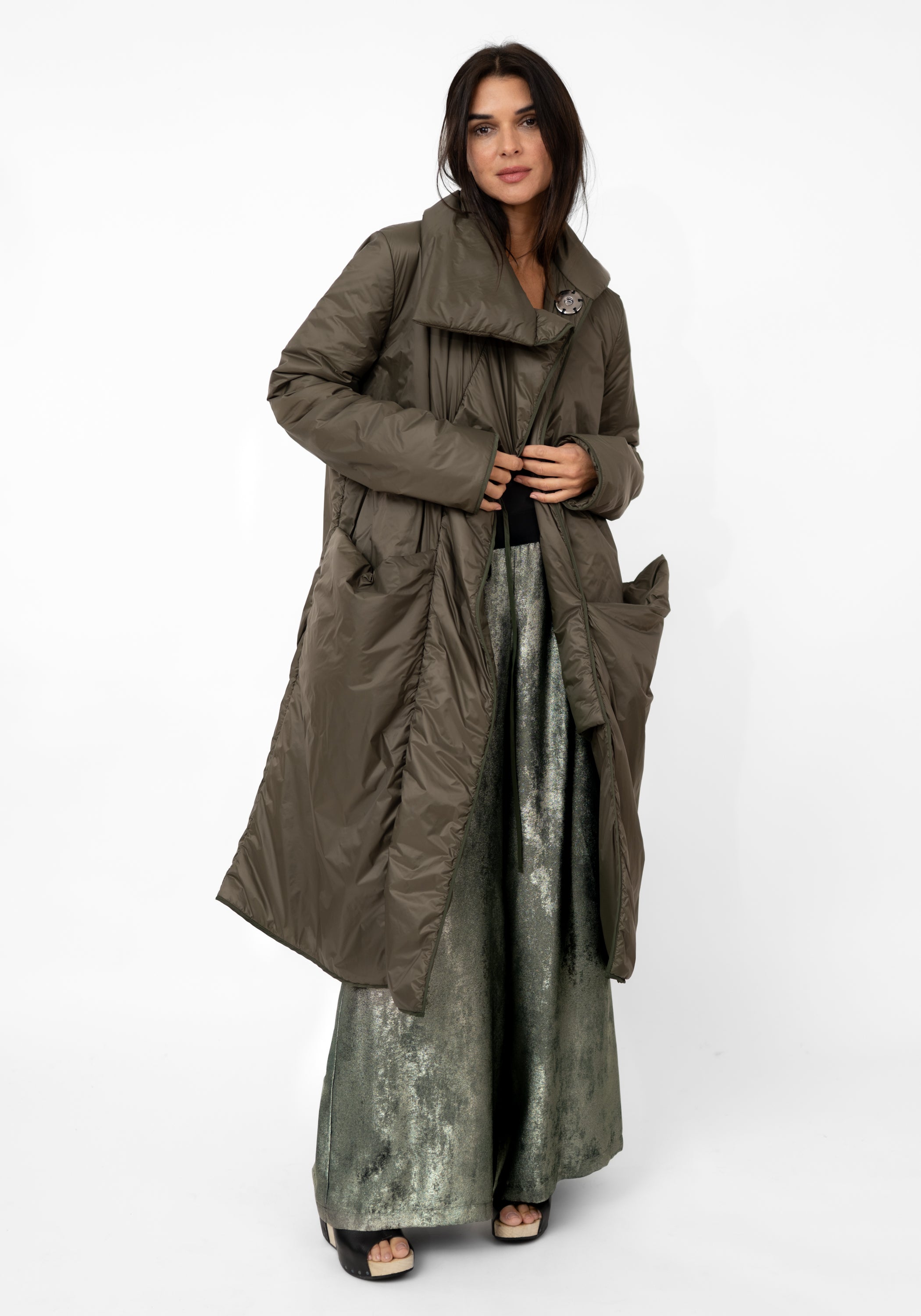 Oversized Snap Neck Padded Maxi Jacket
