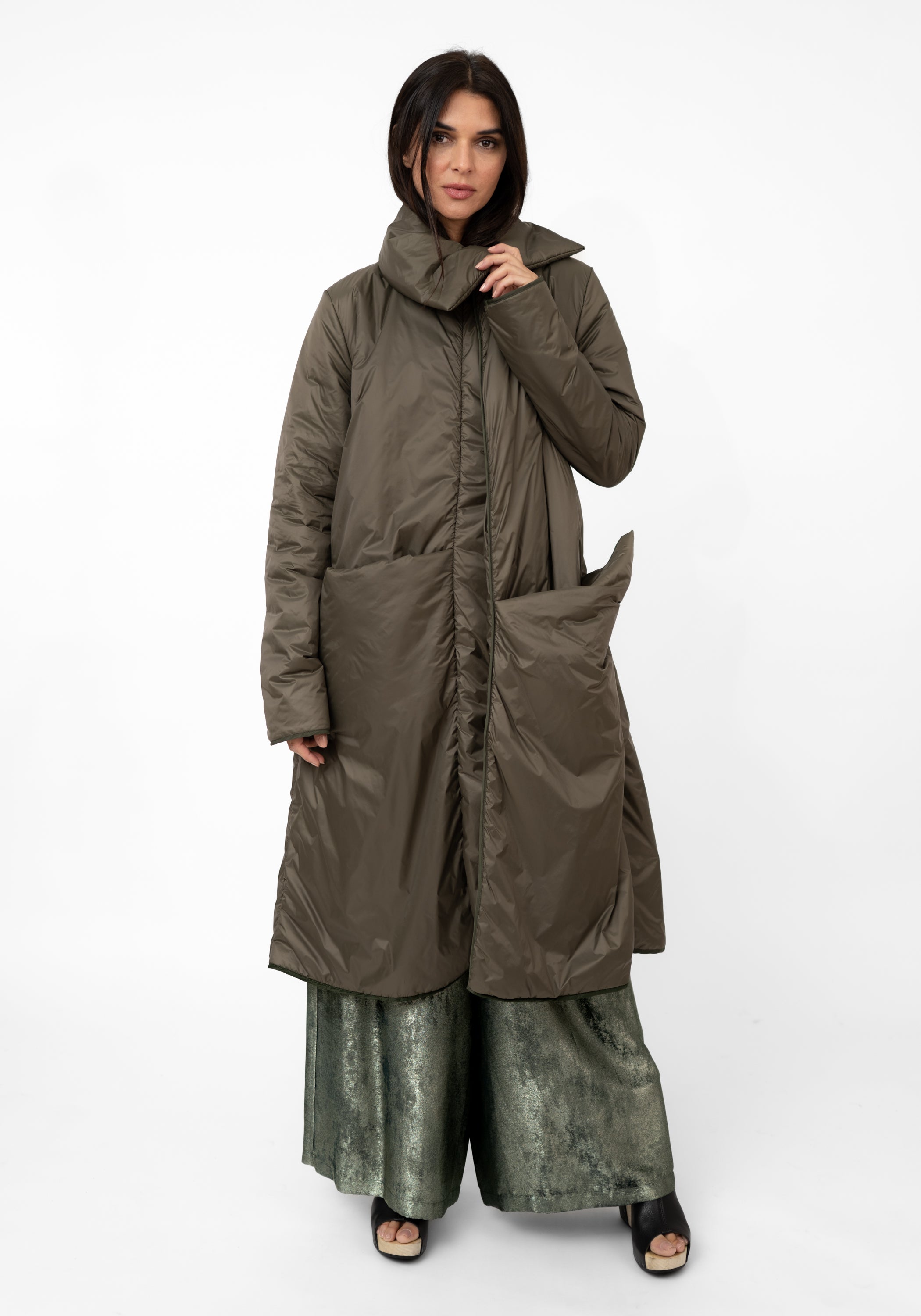 Oversized Snap Neck Padded Maxi Jacket