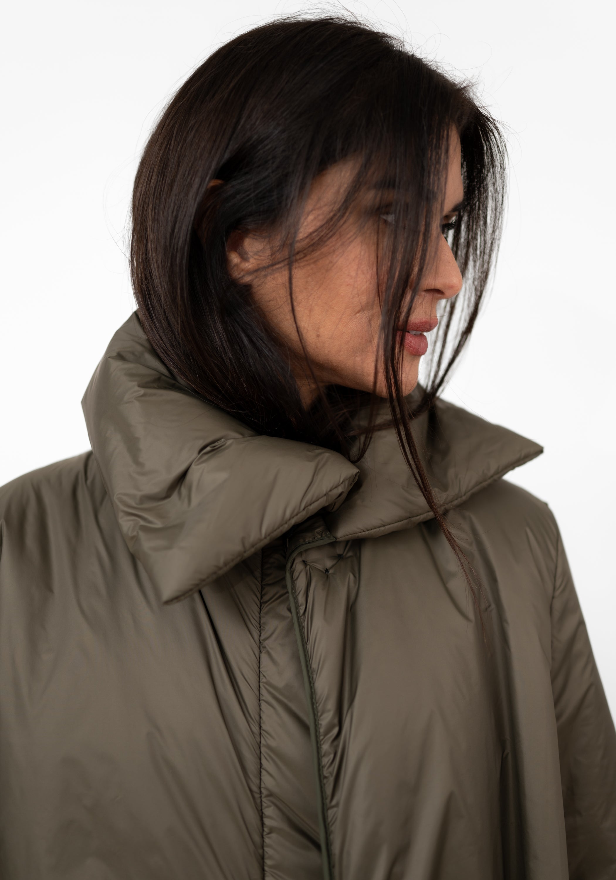 Oversized Snap Neck Padded Maxi Jacket