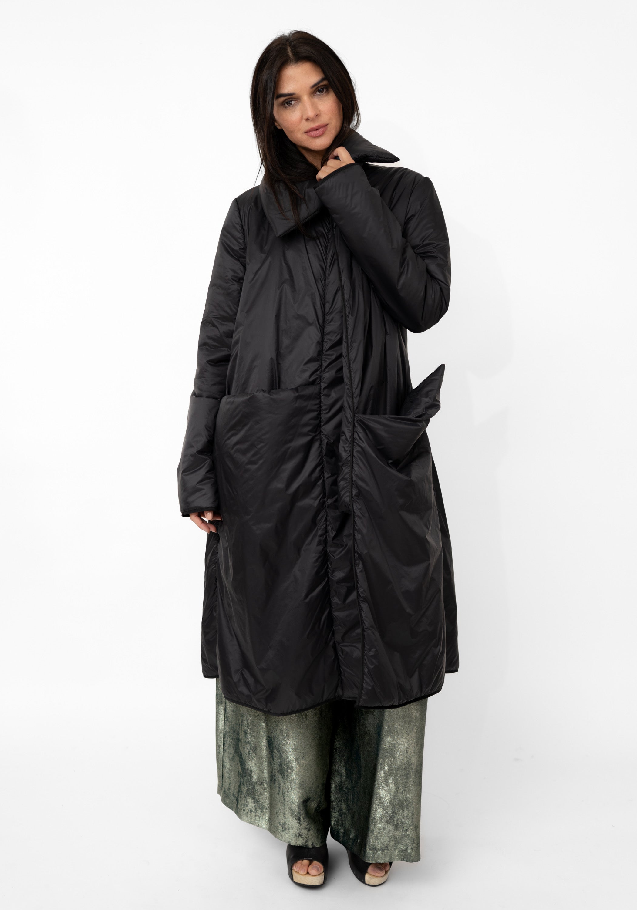 Oversized Snap Neck Padded Maxi Jacket