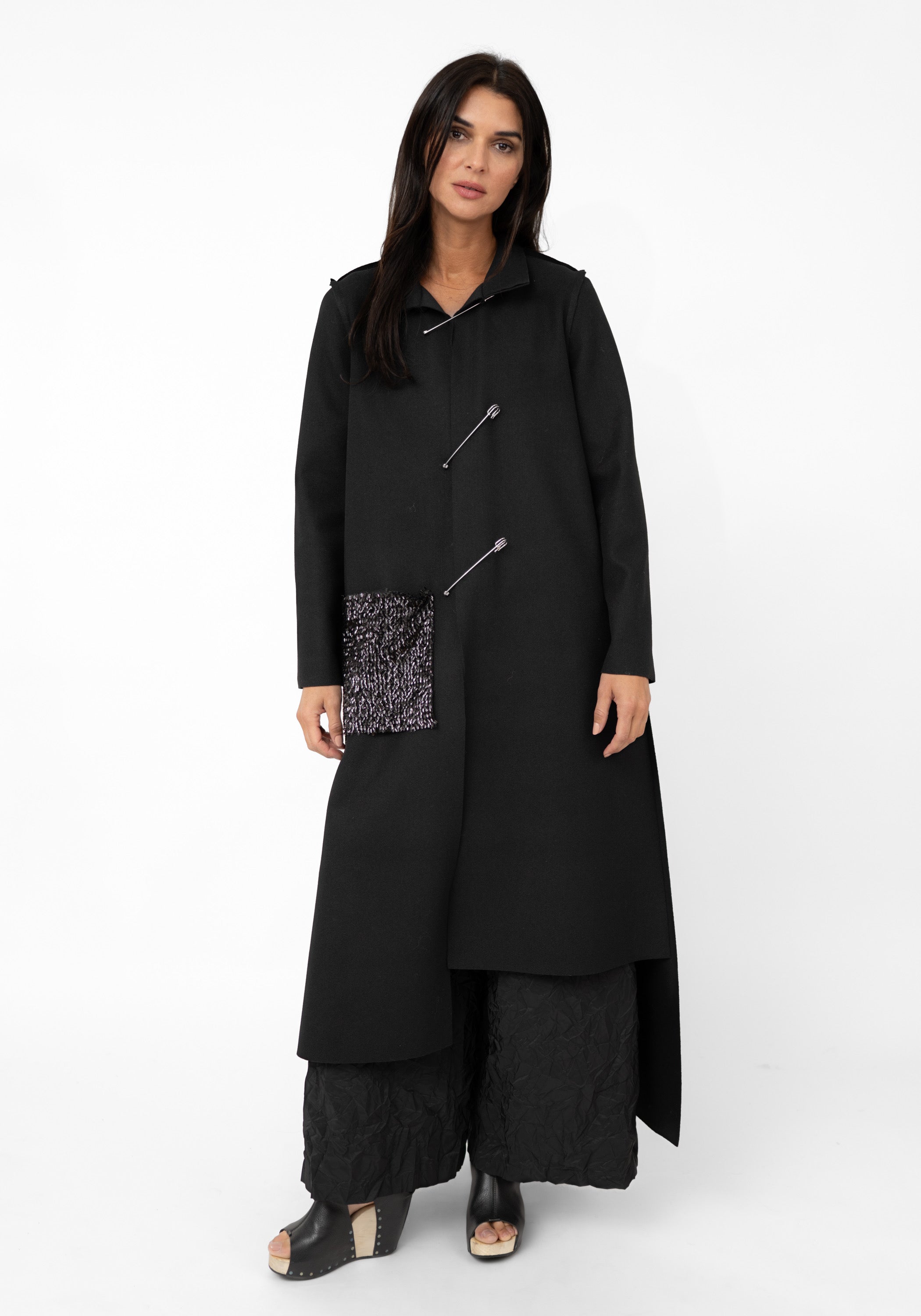Transformable Pocket Detail Felt Maxi Coat
