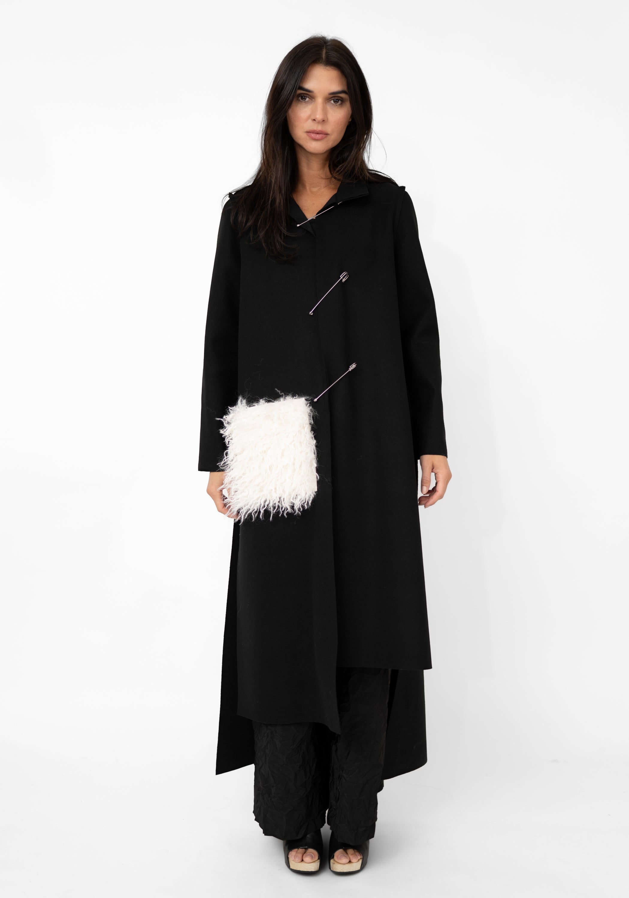 Transformable Pocket Detail Felt Maxi Coat