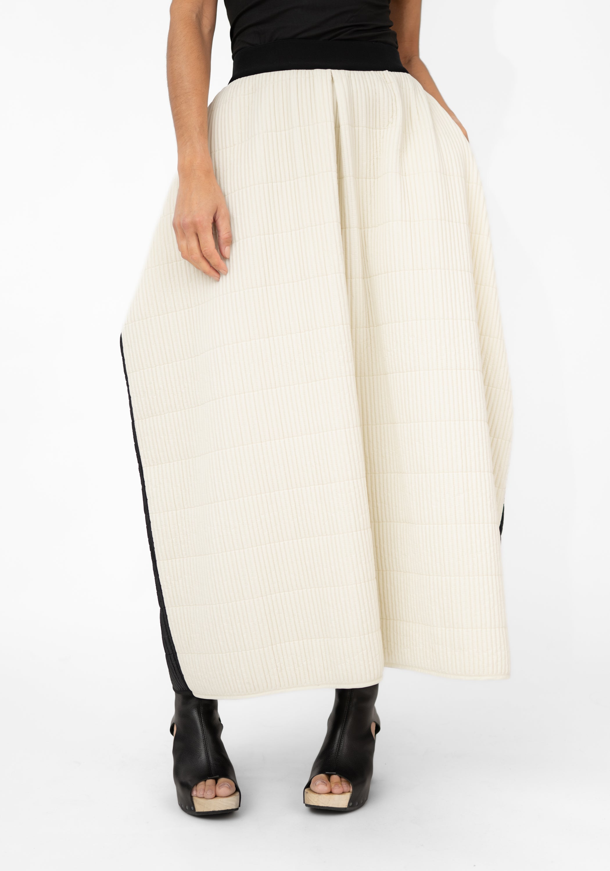 Quilted Contrast Panel Maxi Skirt