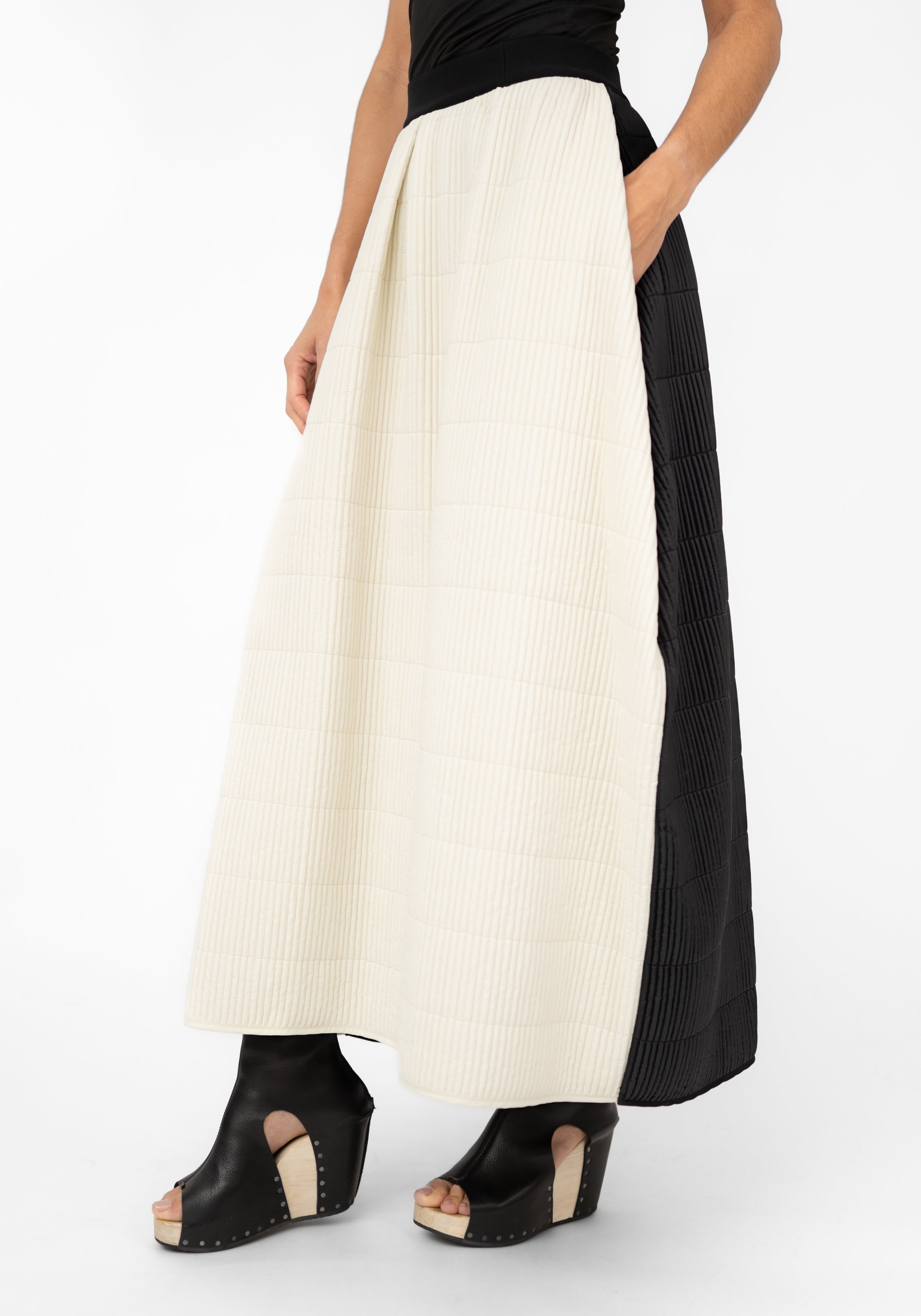 Quilted Contrast Panel Maxi Skirt