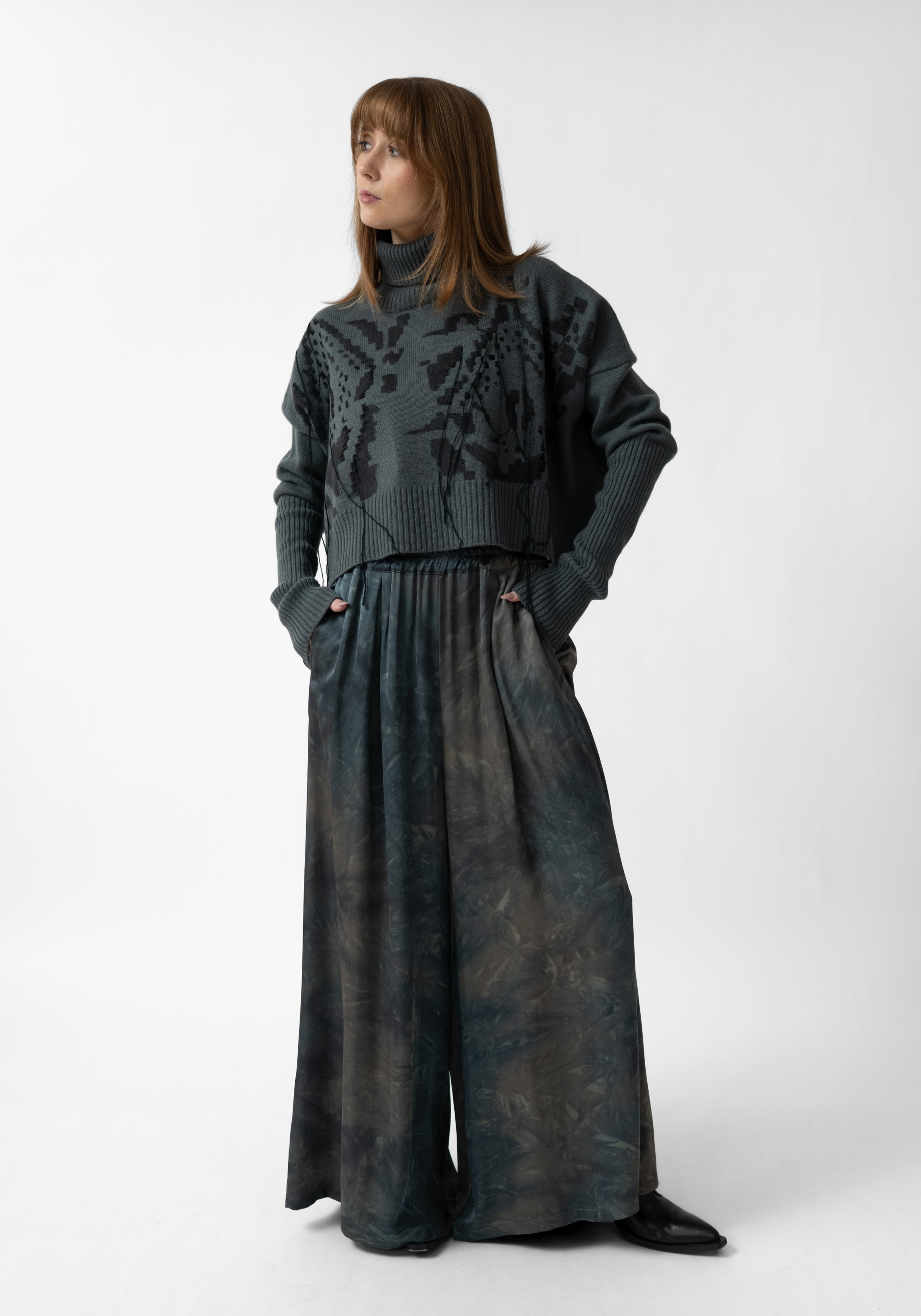 Bina Dolce Hand Painted High Neck Wool and Cashmere Knit Top