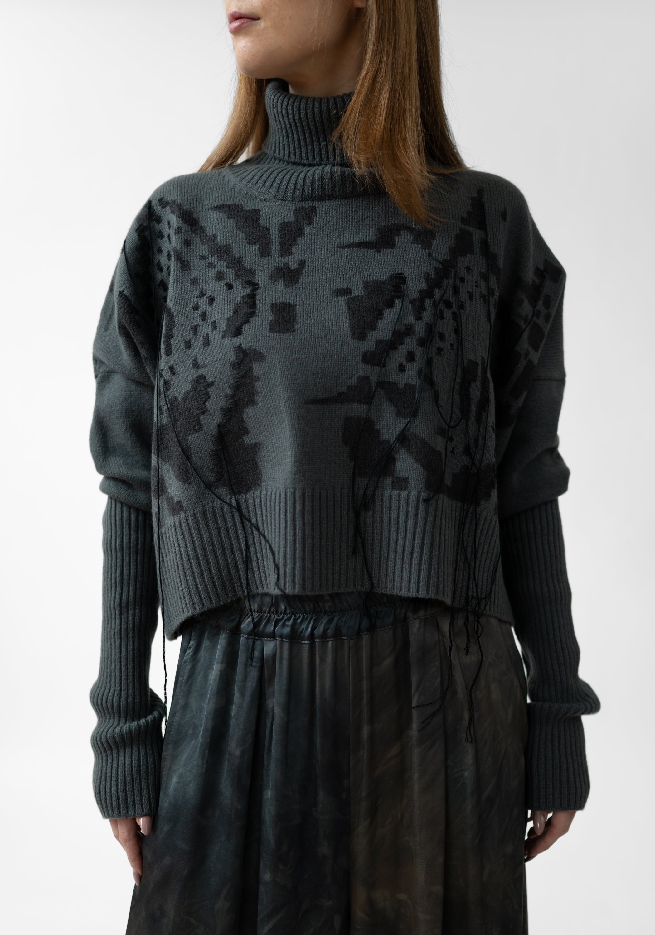 Bina Dolce Hand Painted High Neck Wool and Cashmere Knit Top