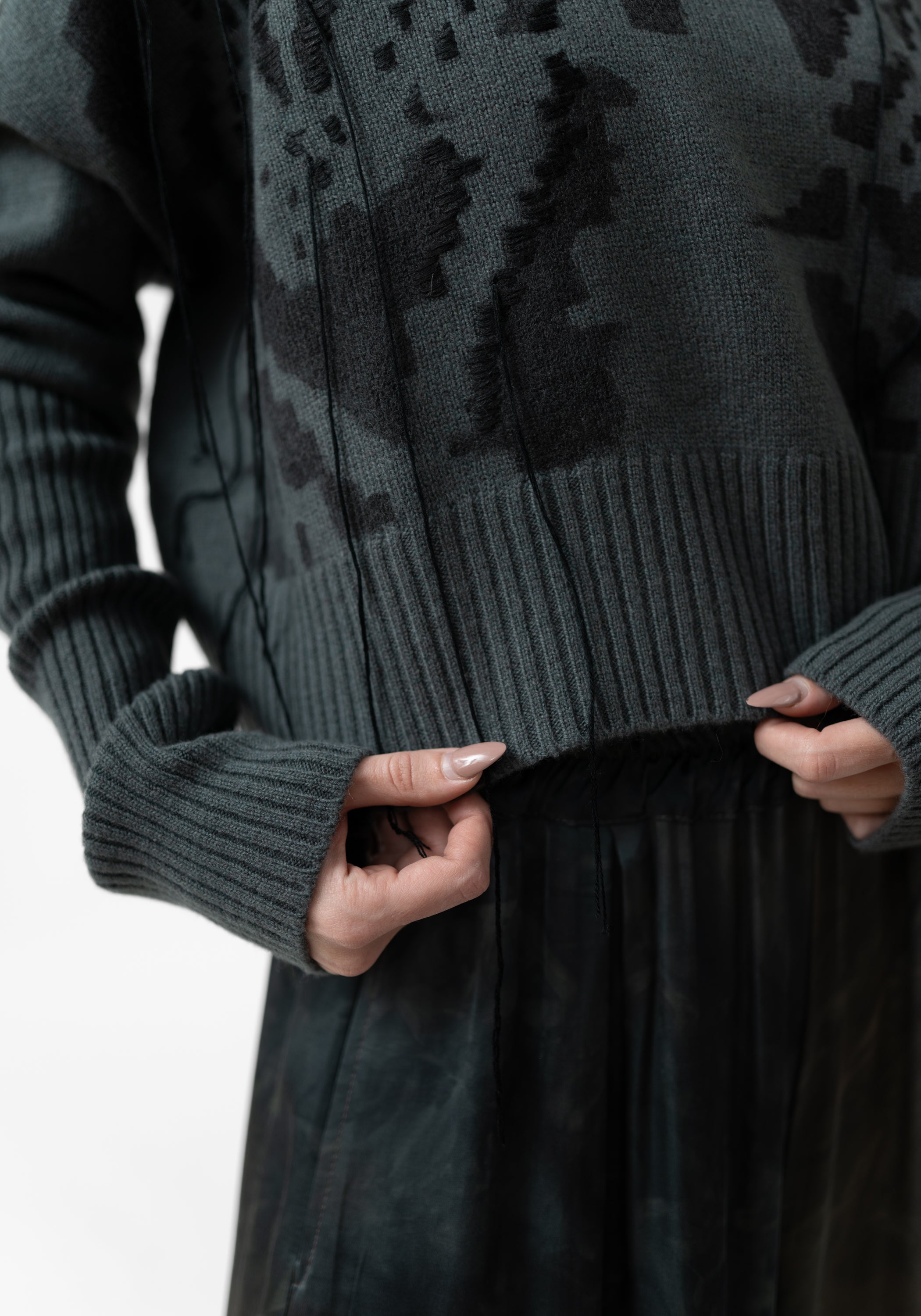 Bina Dolce Hand Painted High Neck Wool and Cashmere Knit Top