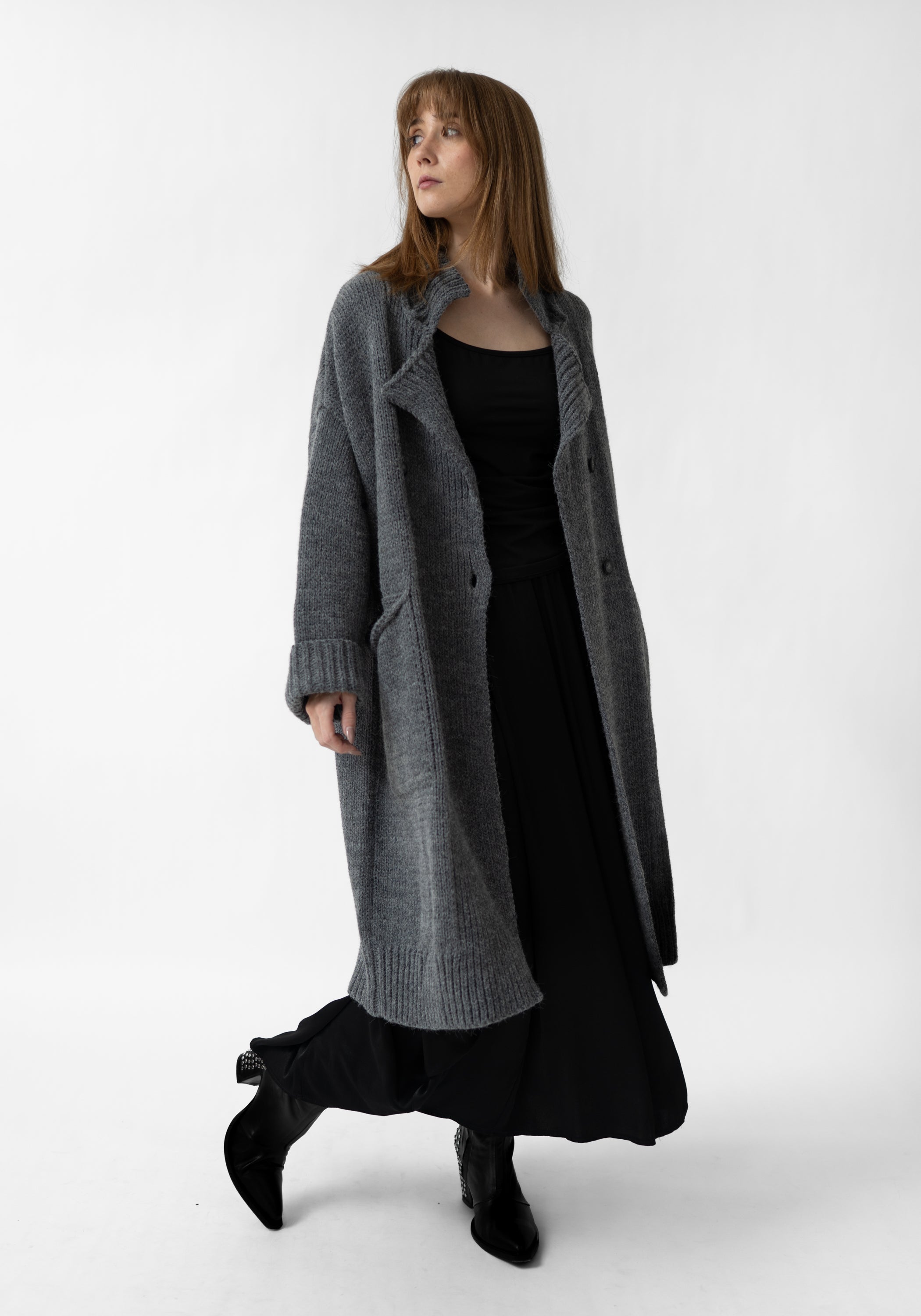Kongo Oversized Double Breasted Wool Blend Knit Cardigan