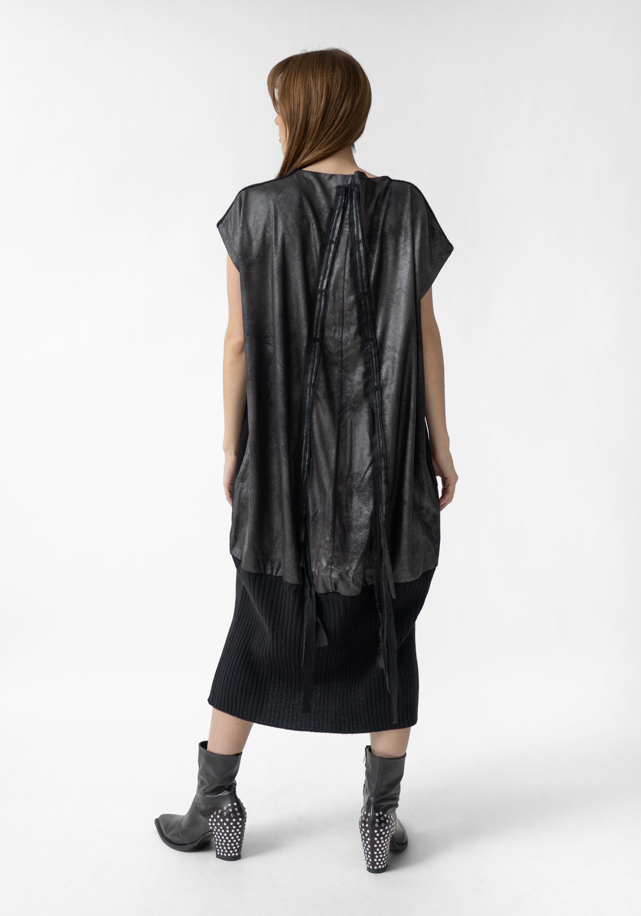 Abito Love Embroidered Wool and Faux Suede Dress