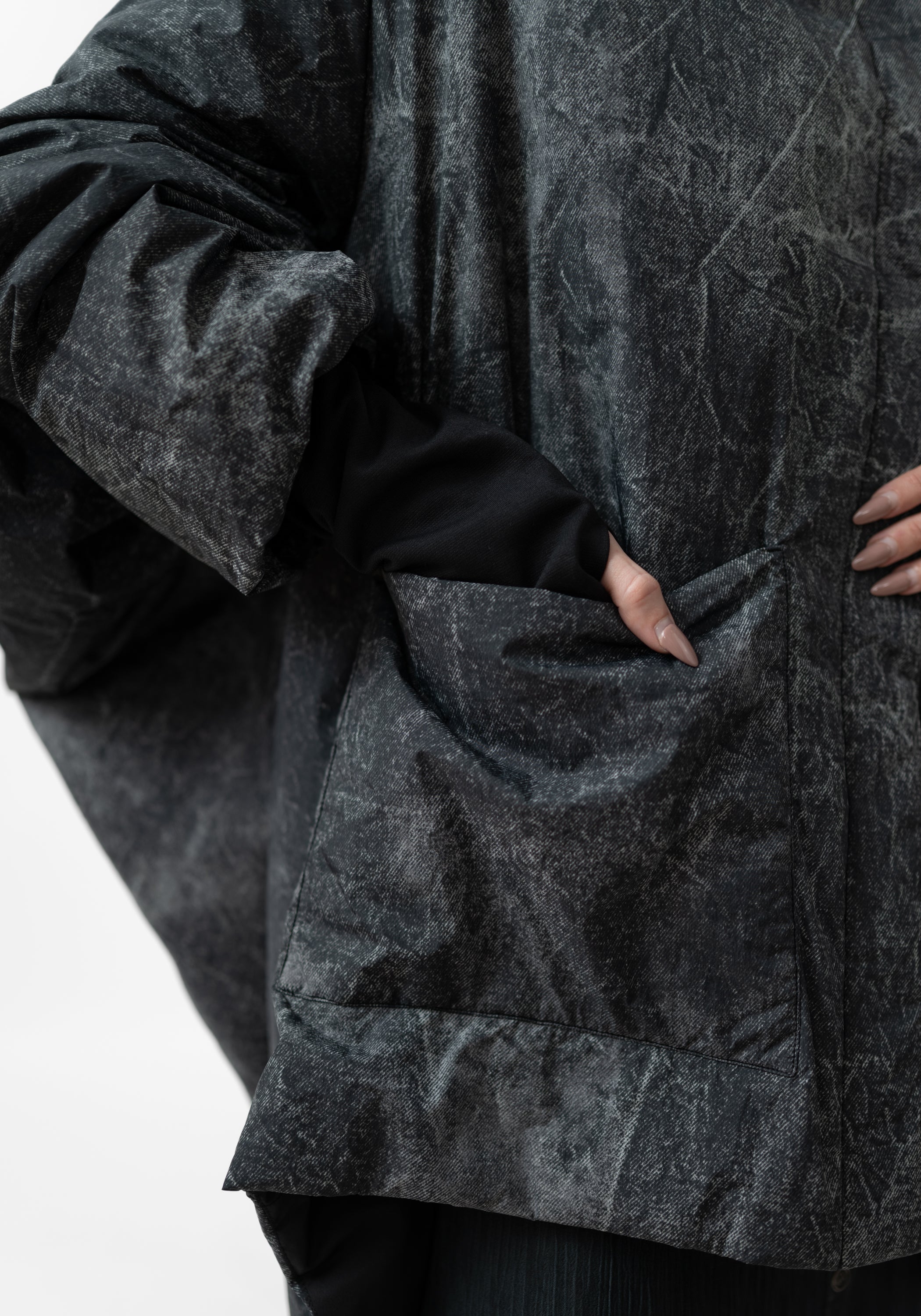 Oversized Asymmetric Padded Hooded Jacket