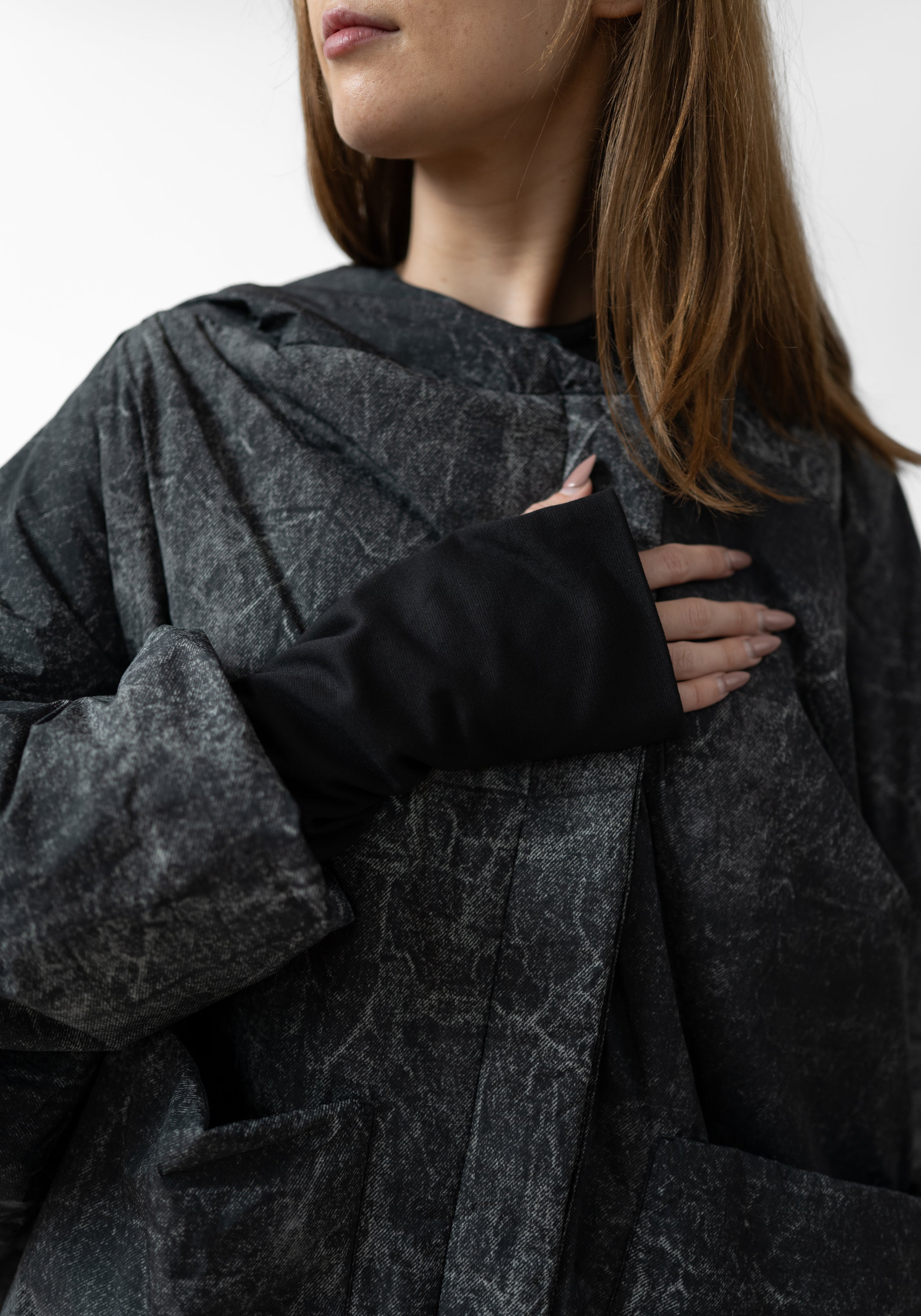 Oversized Asymmetric Padded Hooded Jacket
