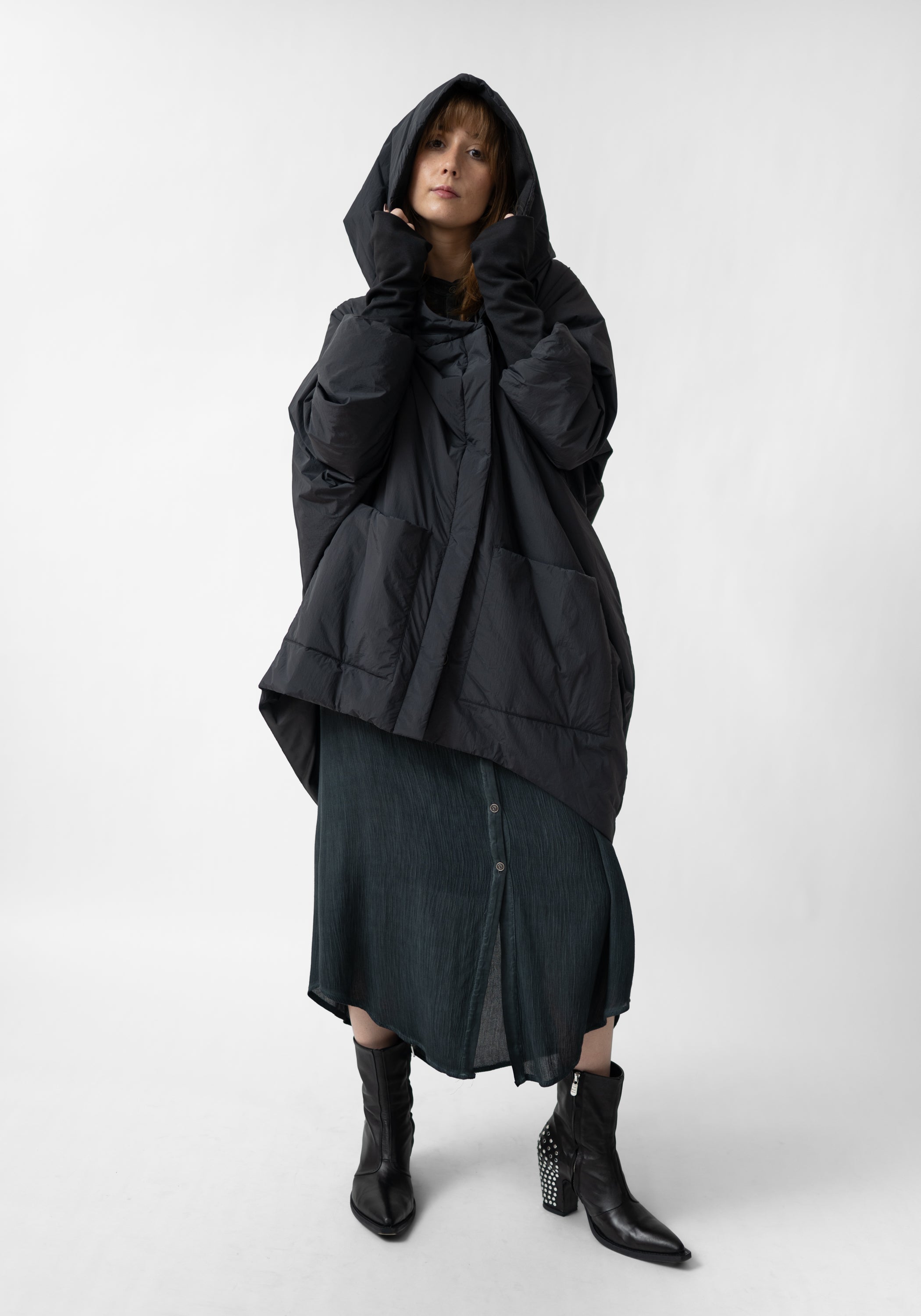 Oversized Asymmetric Padded Hooded Jacket