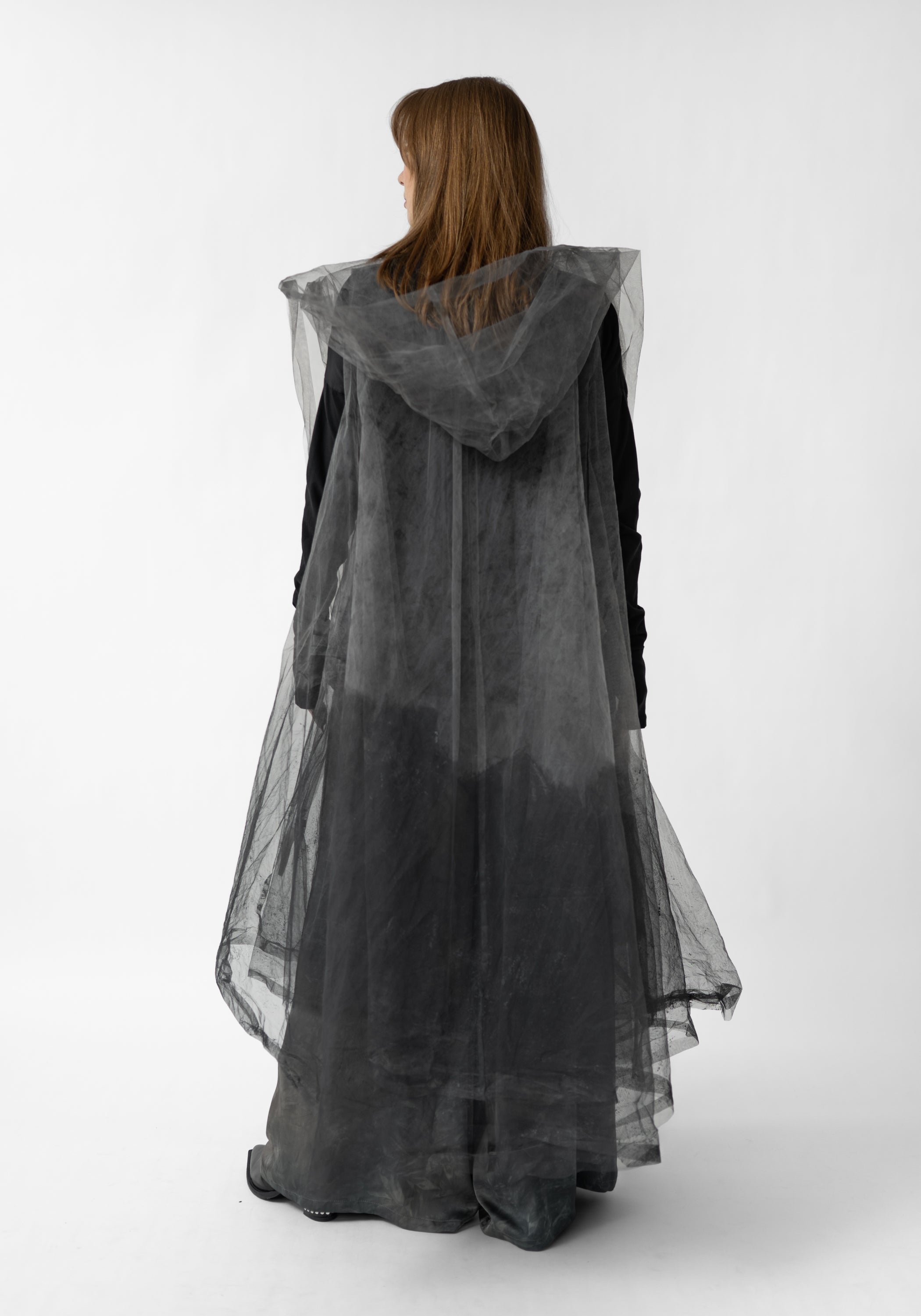 Oversized Hooded Tulle Vest
