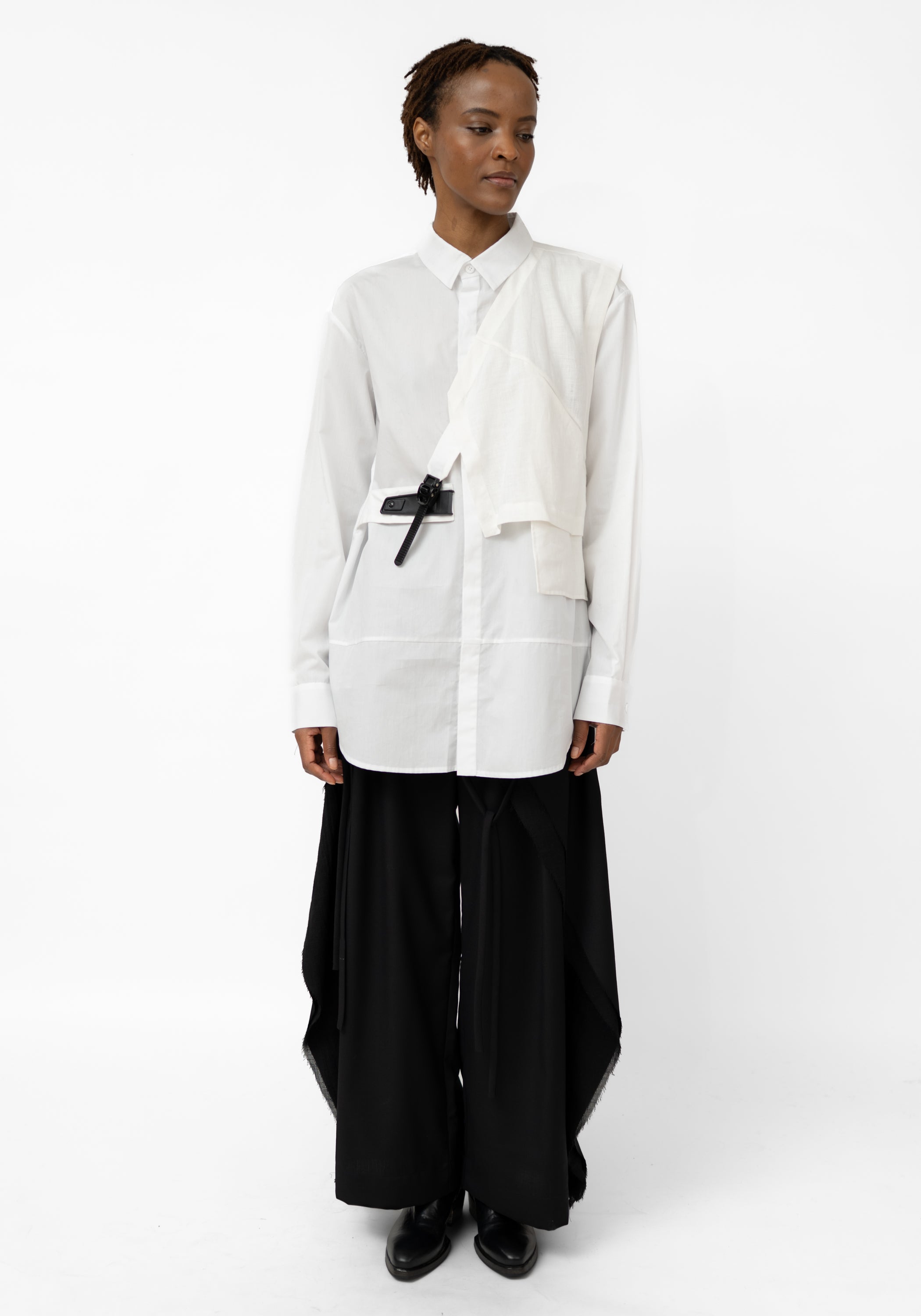Asymmetric Double Layer Blouse with Buckle Detail