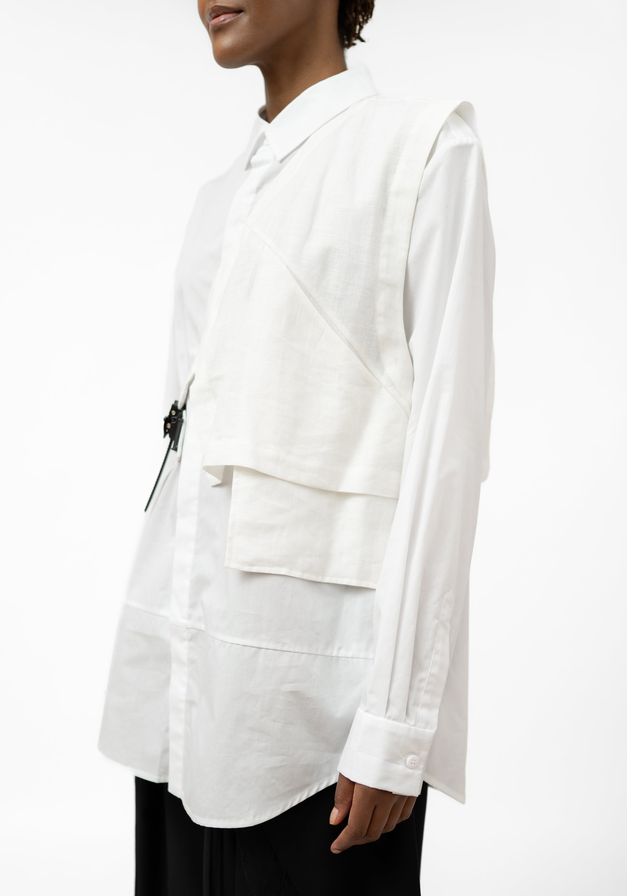 Asymmetric Double Layer Blouse with Buckle Detail