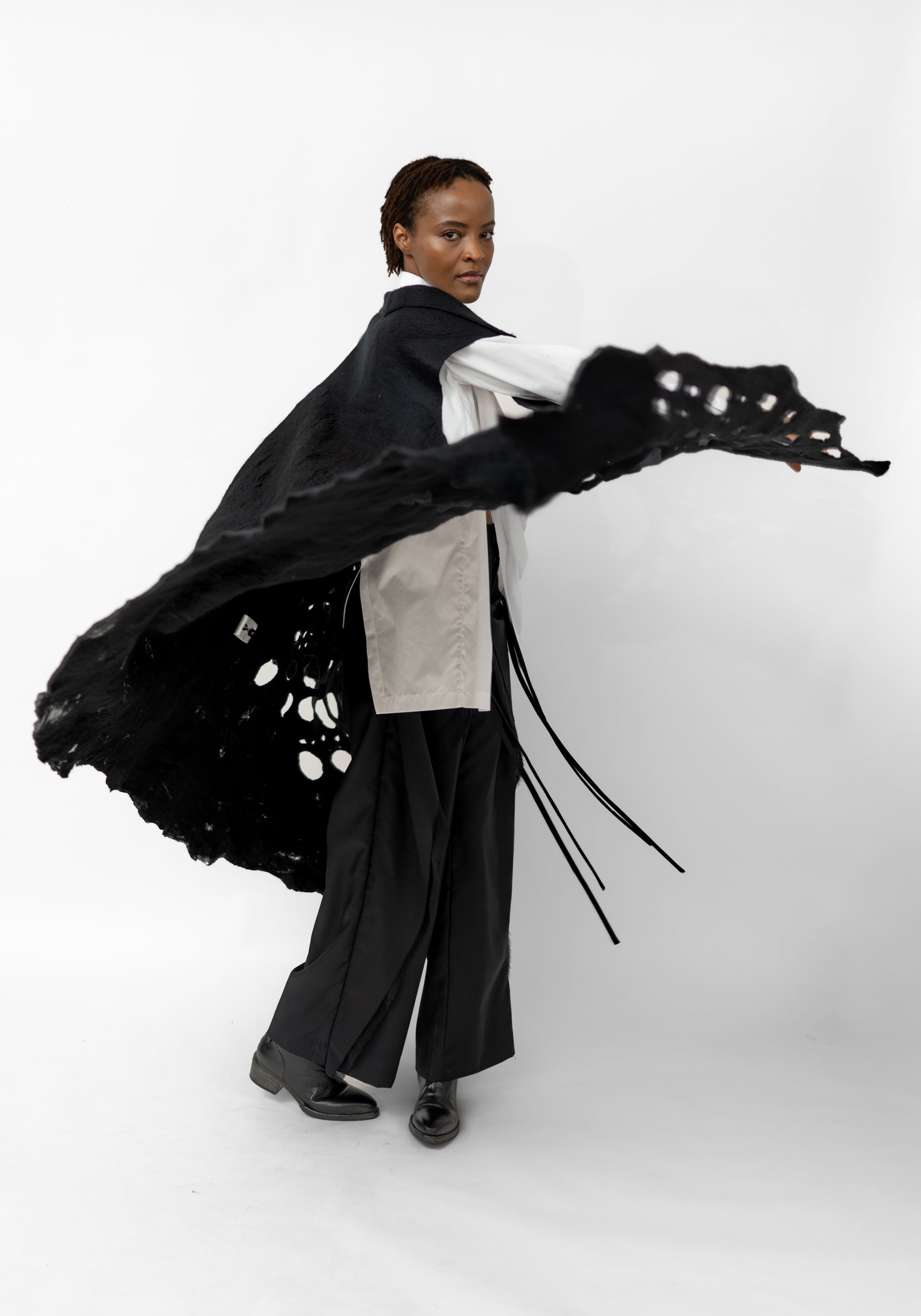 Perforated Felted Wool Maxi Vest