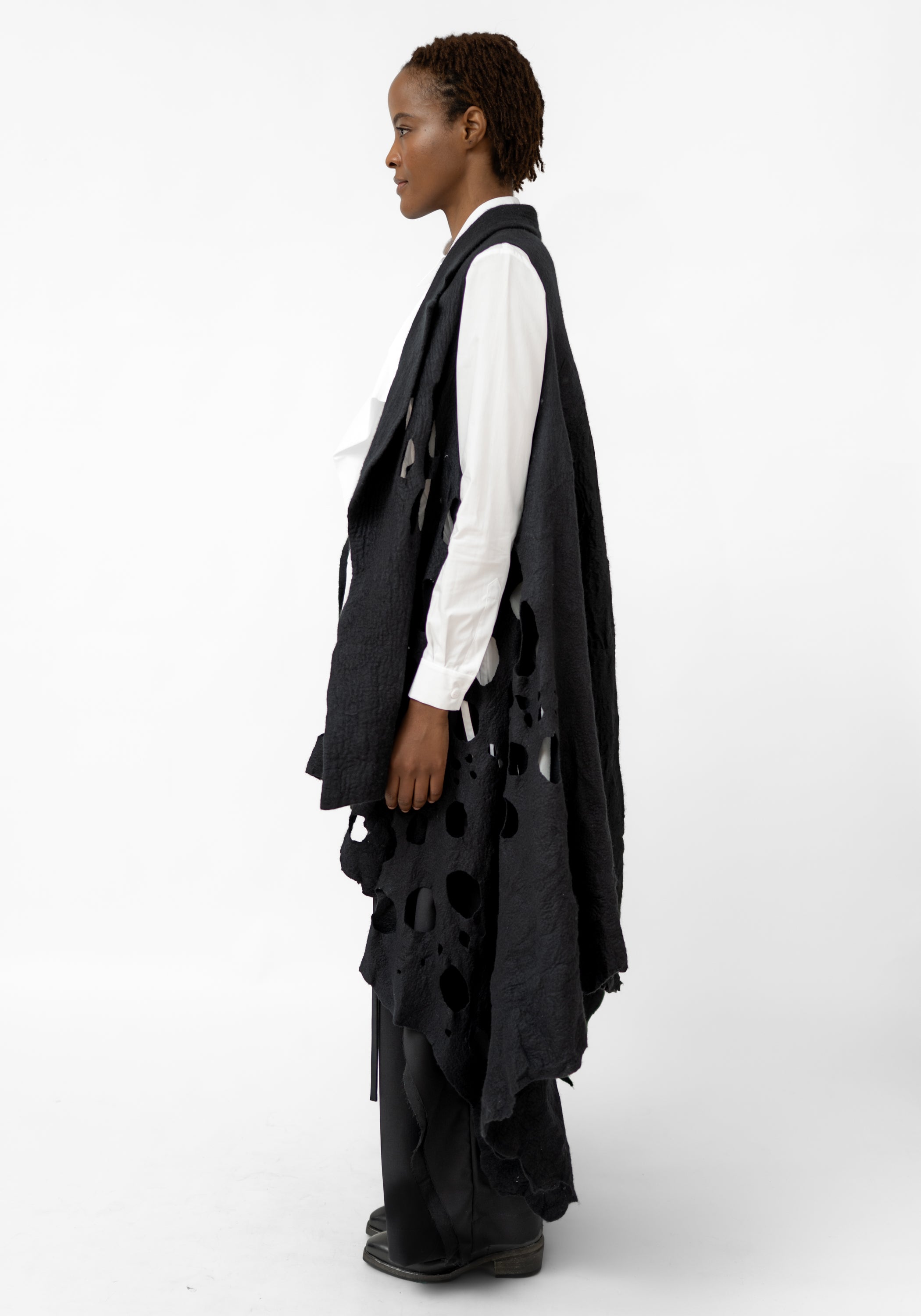 Perforated Felted Wool Maxi Vest
