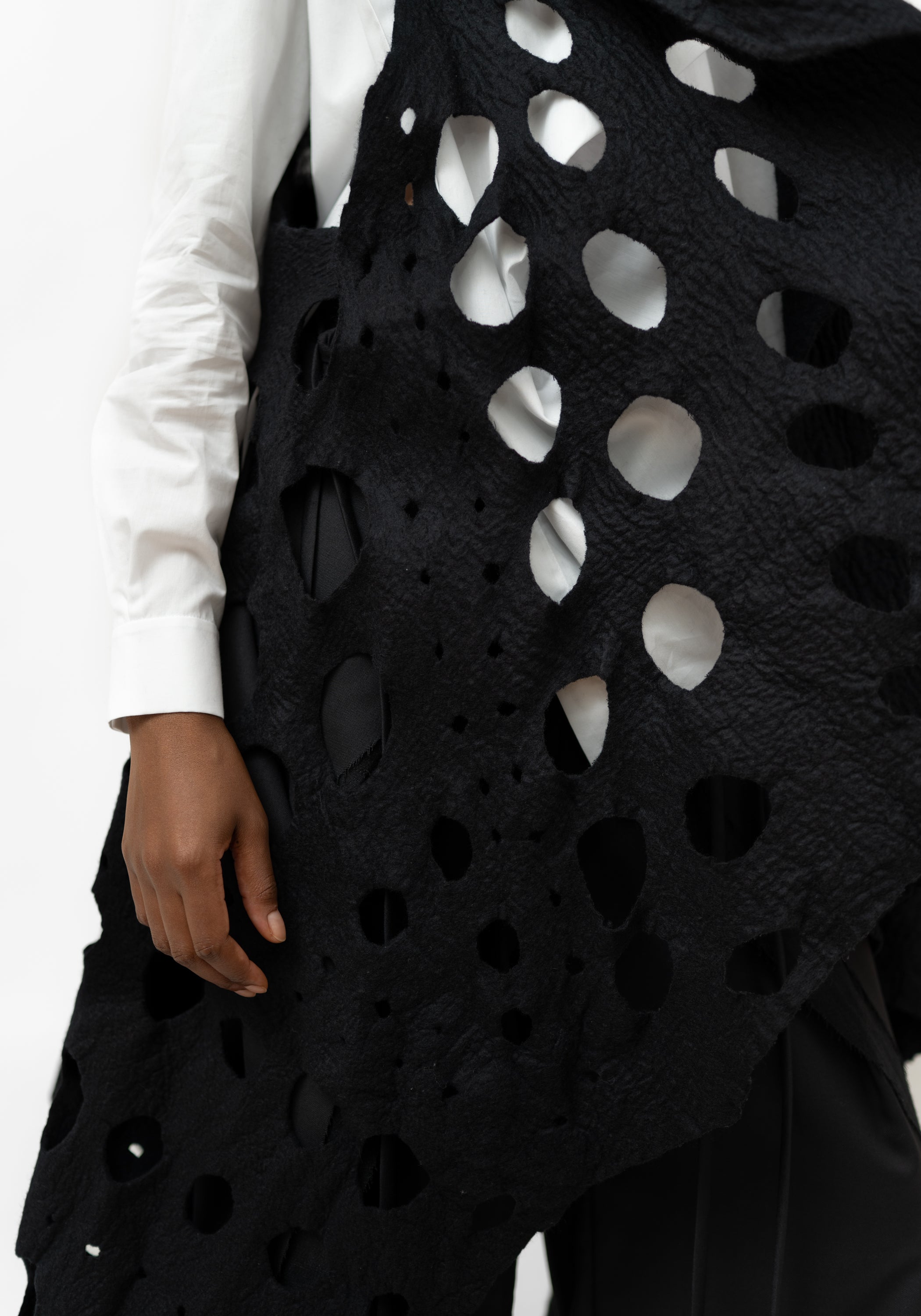 Perforated Felted Wool Maxi Vest