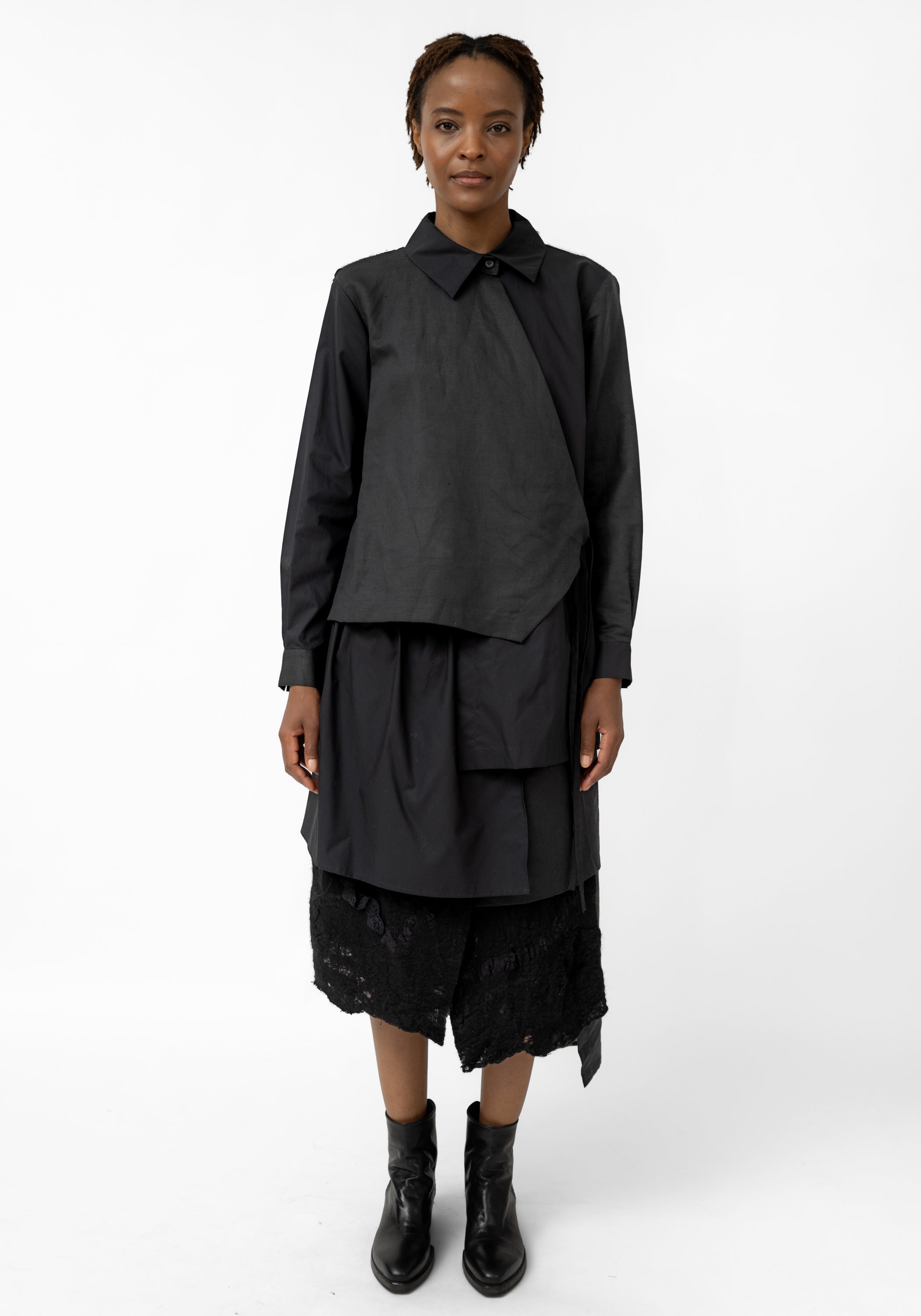 Felted Wool and Cotton Layered Shirt Dress