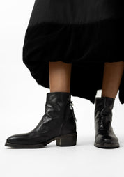 51450 Squared Off Toe Black Leather Bootie - December Thieves